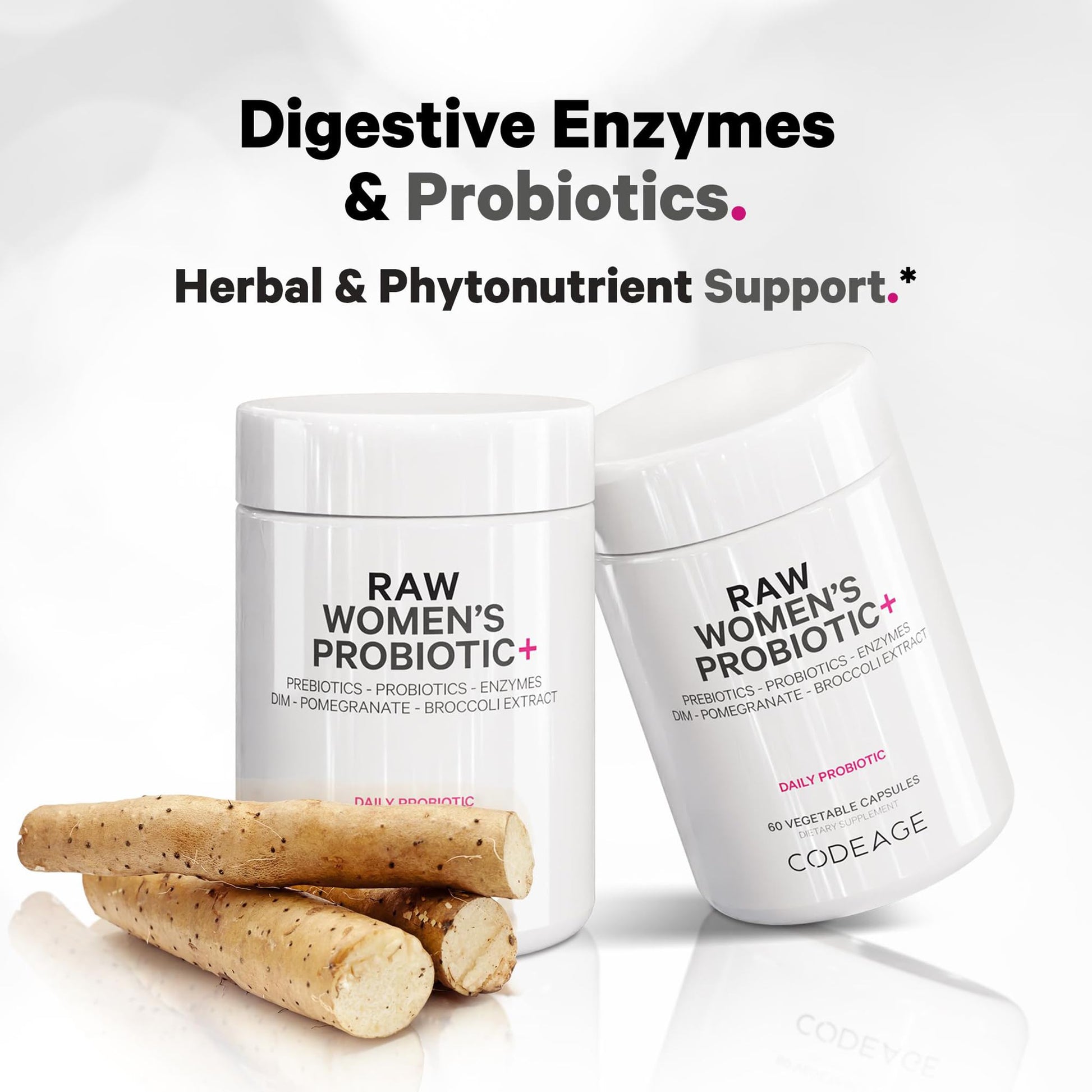Codeage Raw Women’s Probiotic+ Supplement - 34 Probiotic Strains, 100 Billion CFUs, Digestive Enzymes, Prebiotic Blend, DIM, Herbal Extracts, Phytonutrients - Non-GMO - 30 Capsules CodeageAu supplements