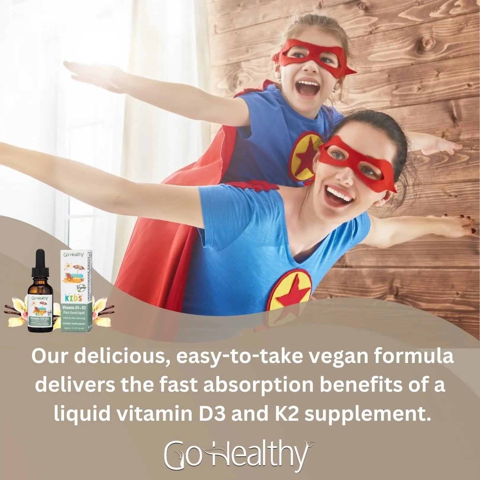 Go Healthy Kids Vitamins D3 K2 (MK-7), Child Vitamin D, Liquid Vegan D3 K2 Drops for Kids Go Healthy NaturalAu supplements