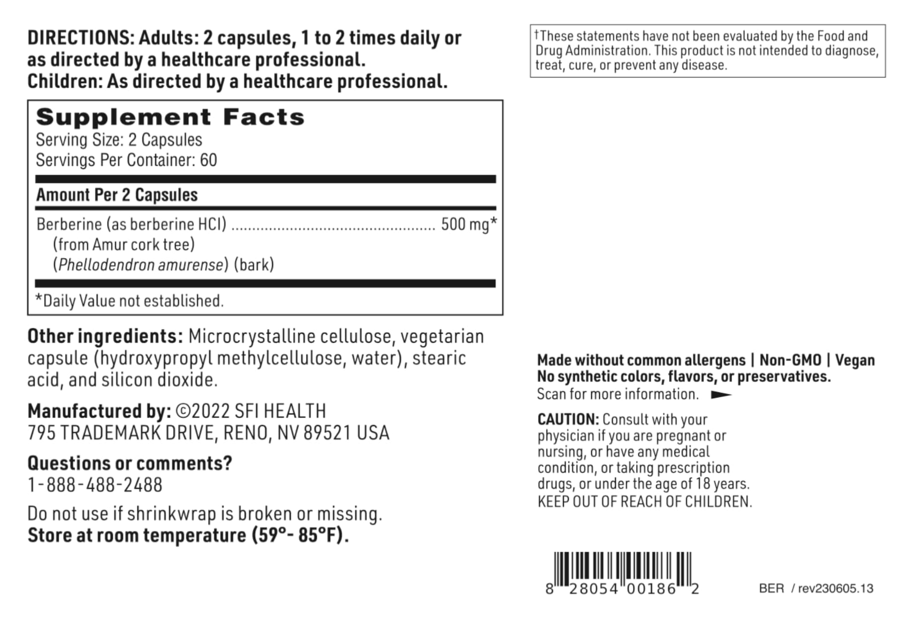 Klaire Labs Berberine HCI 500mg - Berberine Supplement - Gluten-Free, Hypoallergenic Klaire LabsAu supplements