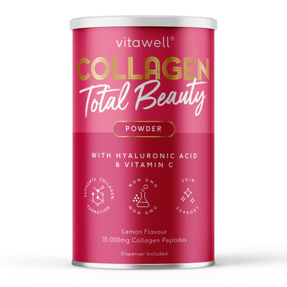 Vitawell Collagen Total Beauty Powder | 200g Lemon Flavour Hydrolysed Collagen Powder VitawellUS supplements
