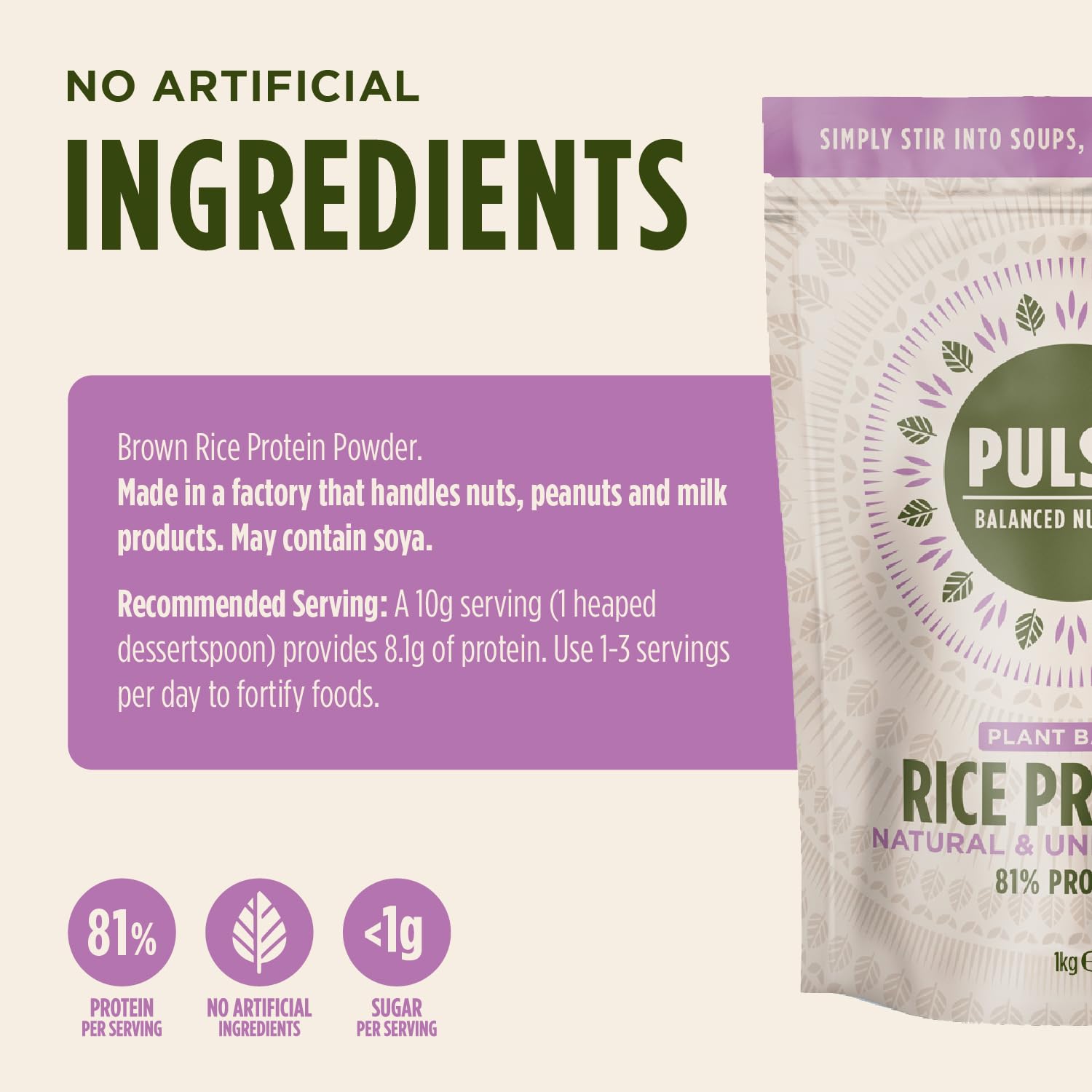Pulsin - Natural & Unflavoured Vegan Rice Protein Powder - 1kg - 8.1g Protein, 0.4g Carbs, 43 Kcal Per Serving PulsinAu supplements