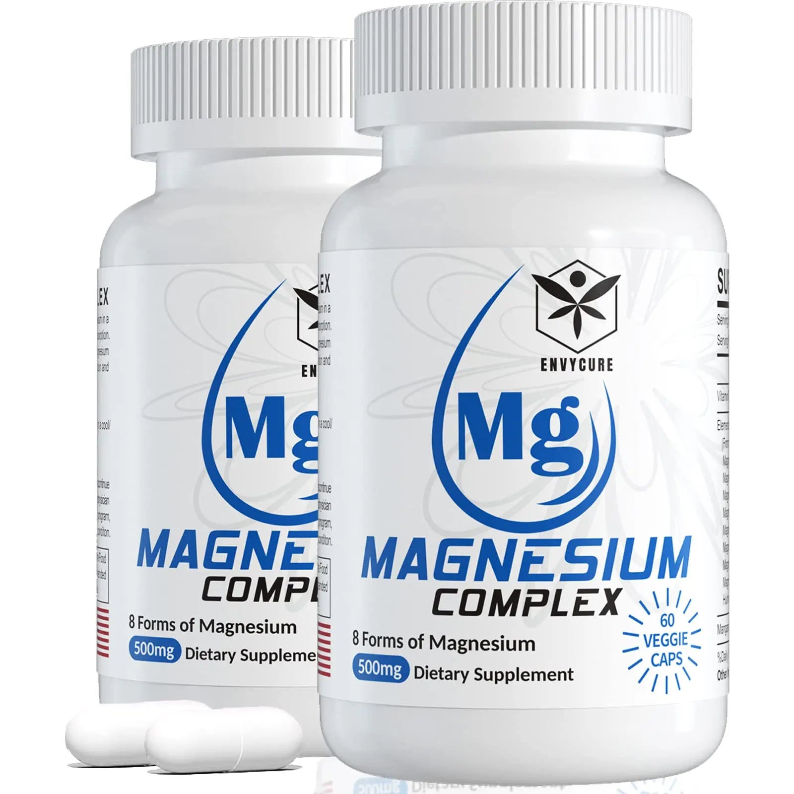 Magnesium Complex Supplement 8 Forms, 500mg Magnesium Glycinate, Malate, Citrate, High Absorption Mg for Calm, Sleep, Mood & Healthy Muscle, Pack of 2, Total 120 Vegan Capsules EnvyCureAu supplements