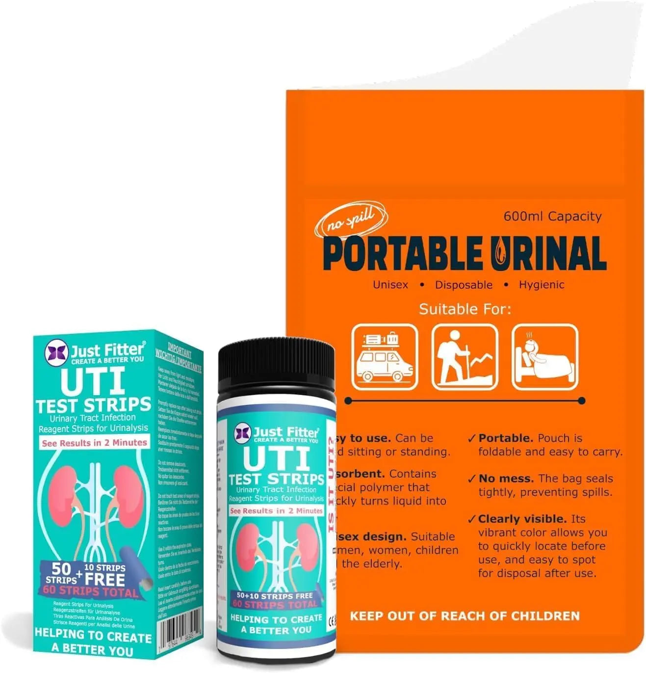 UTI Kit – UTI Test Strips with Emergency Urination Support Bags, 60 Urinary Tract Infection Test Strips with 6 Portable Disposable Urine Bags, Home Urinalysis Test for Leukocytes & Nitrites Just FitterAu supplements