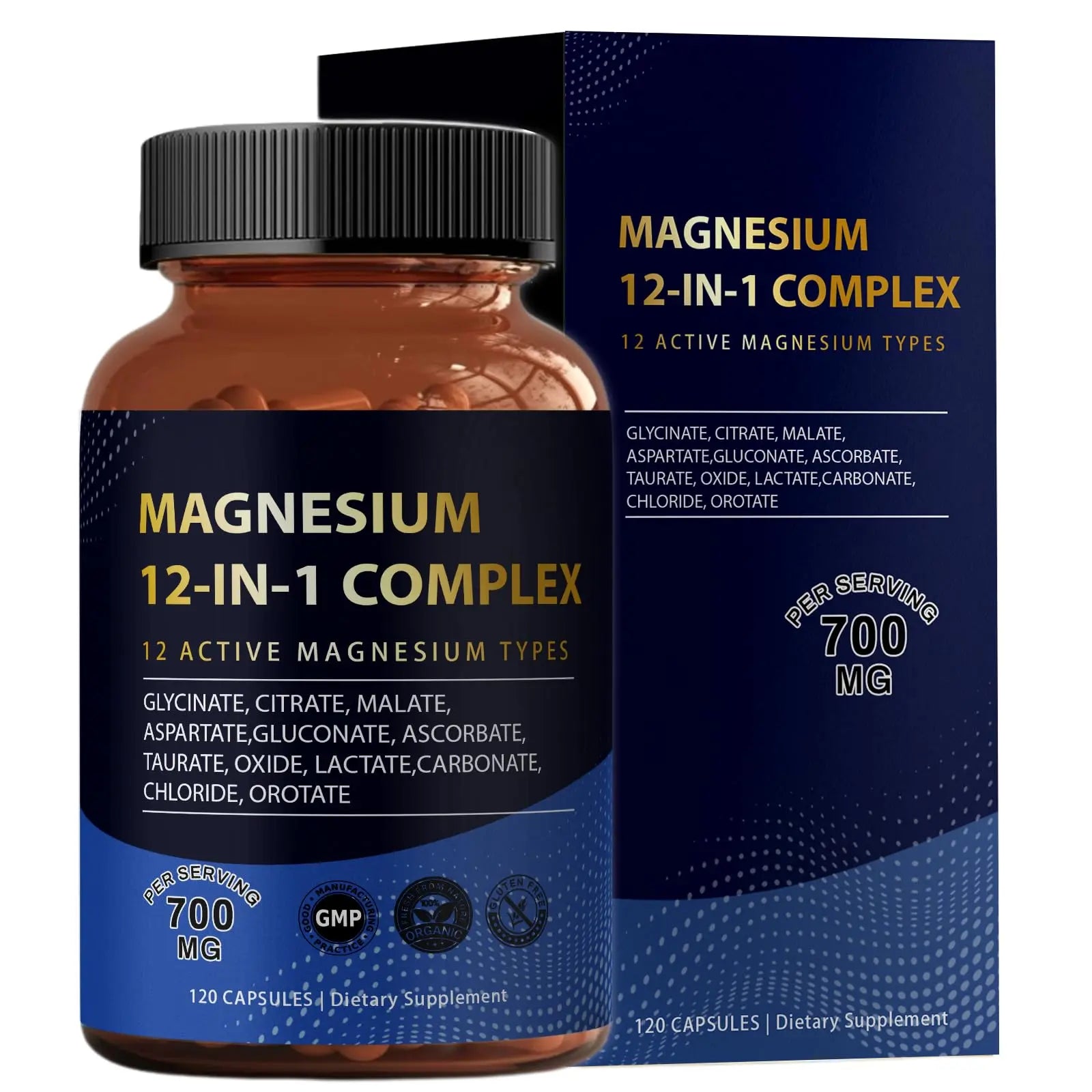 Puravita Magnesium Complex 700mg 12 in 1 Magnesium Supplement with Glycinate, Citrate, Malate & More | Easy Absorption, Energy Support, Vegan & Non-GMO | 120 Capsules (1pc) YPRYPRnz supplements
