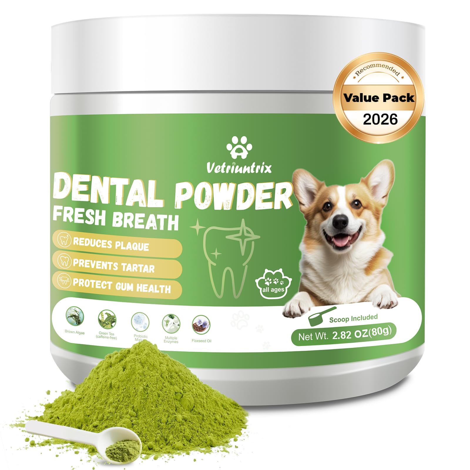 Vetriuntrix Dog Teeth Cleaning Powder, Dental Powder for Dogs Teeth Tartar Remove & Plaque Off, Fresh Breath for Dogs with Natural Plants Blend, Enzymes and Postbiotics, 80g VetriuntrixAu supplements