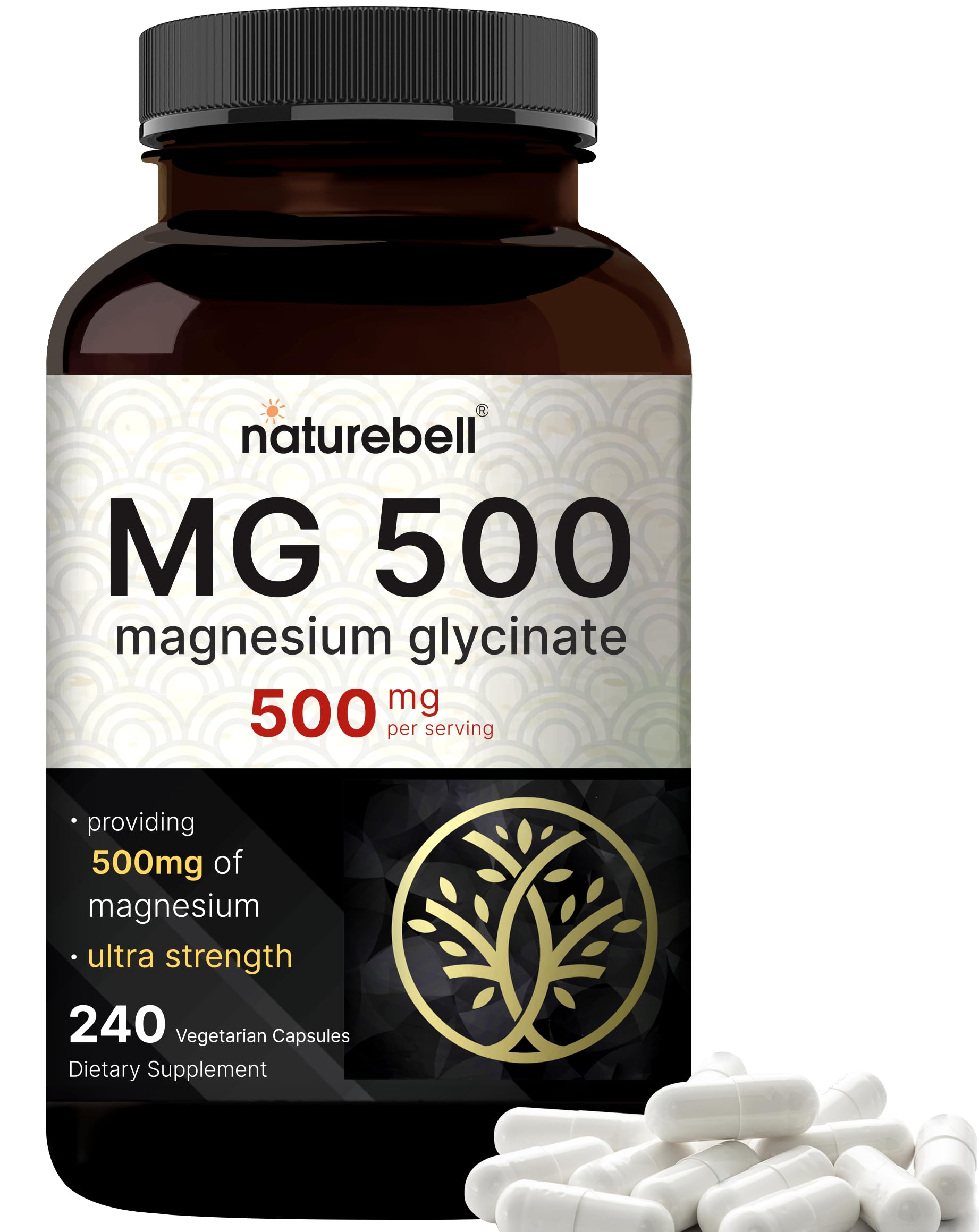 Magnesium Glycinate 500mg Per Serving | 240 Veggie Capsule, 100% Chelated NatureBellAu supplements