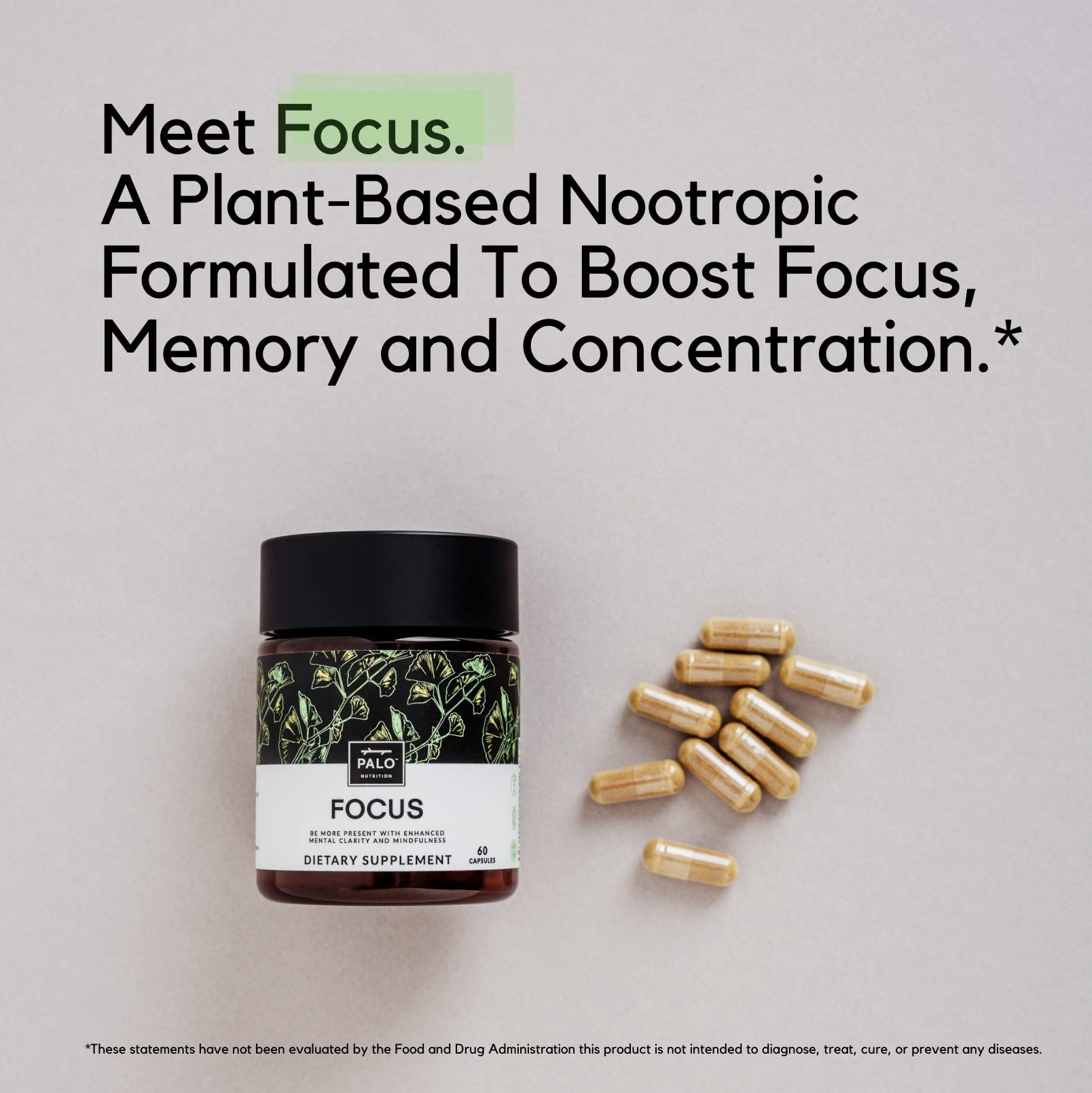 PALO Focus Brain Booster Natural Supplement Nootropic for Memory, Focus, Learning, Reall, Attention and Cognition - Ginkgo Biloba, Bacopa, Gotu Kola, Ashwagandha, Mucuna 60 Capsules PALOAu supplements