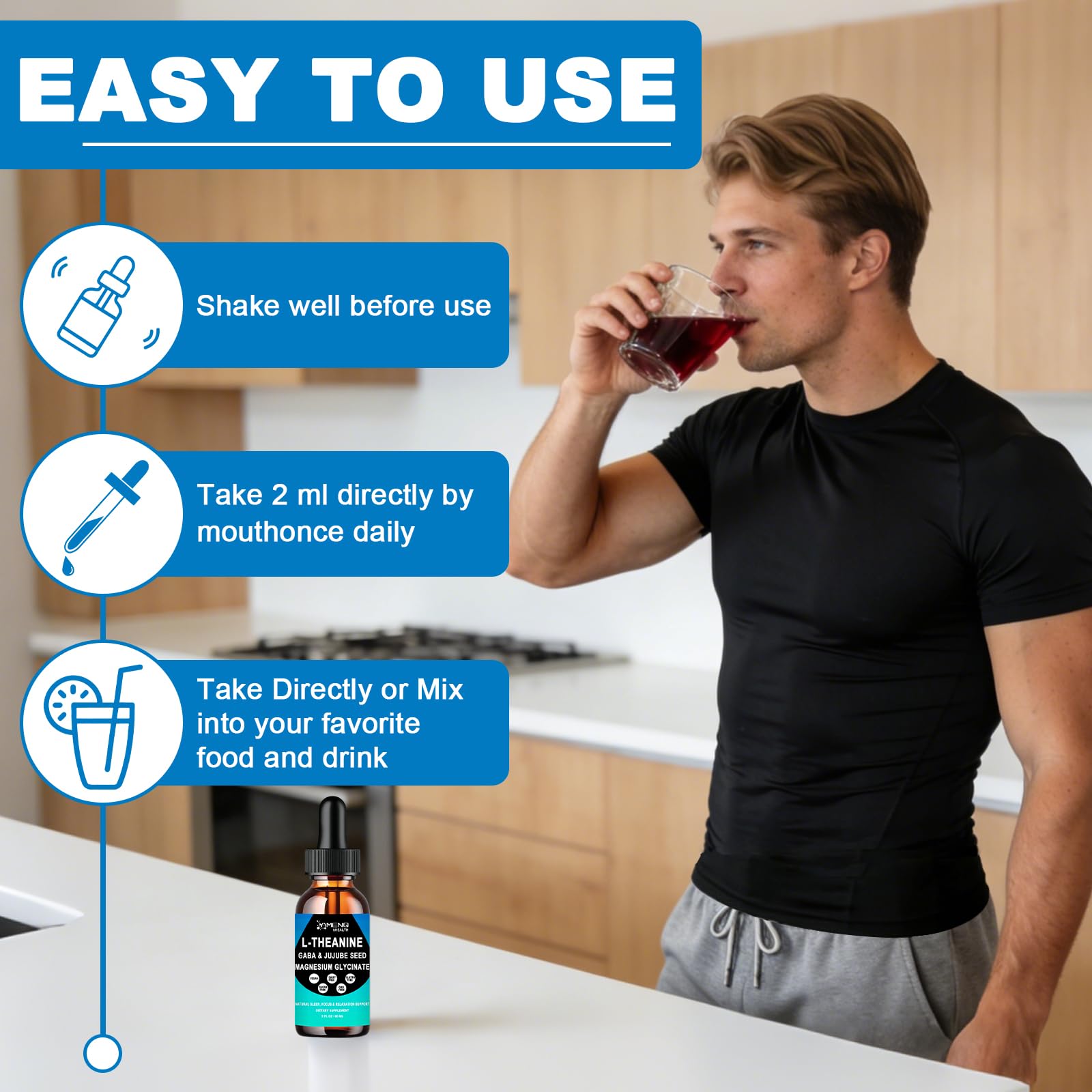 L Theanine Liquid Drops - Double Strength L-Theanine 200mg for Adults & Kids, Fast Absorption Gaba L-Theanine Supplements w. Magnesium & Jujube Seed for Nerve & Sleep, Relaxation & Mood Support丨Vegan AMENQ hHEALTHAu supplements