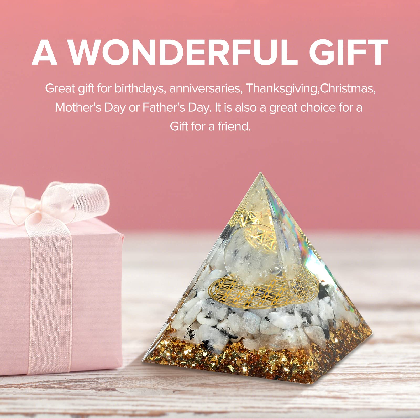 Hopeseed Orgone Pyramid for Positive Energy, Orgonite Rainbow Moonstone&White Crystal HopeseedAu supplements
