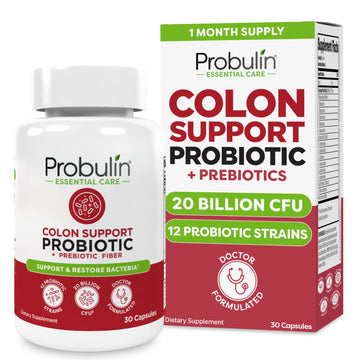 Probulin Colon Support Probiotic Supplement, Daily Gut, Digestive, and Immune Health Probiotics Capsules for Men and Women, 20 Billion CFU, Vegan, 30 Count Bottle ProbulinAu supplements