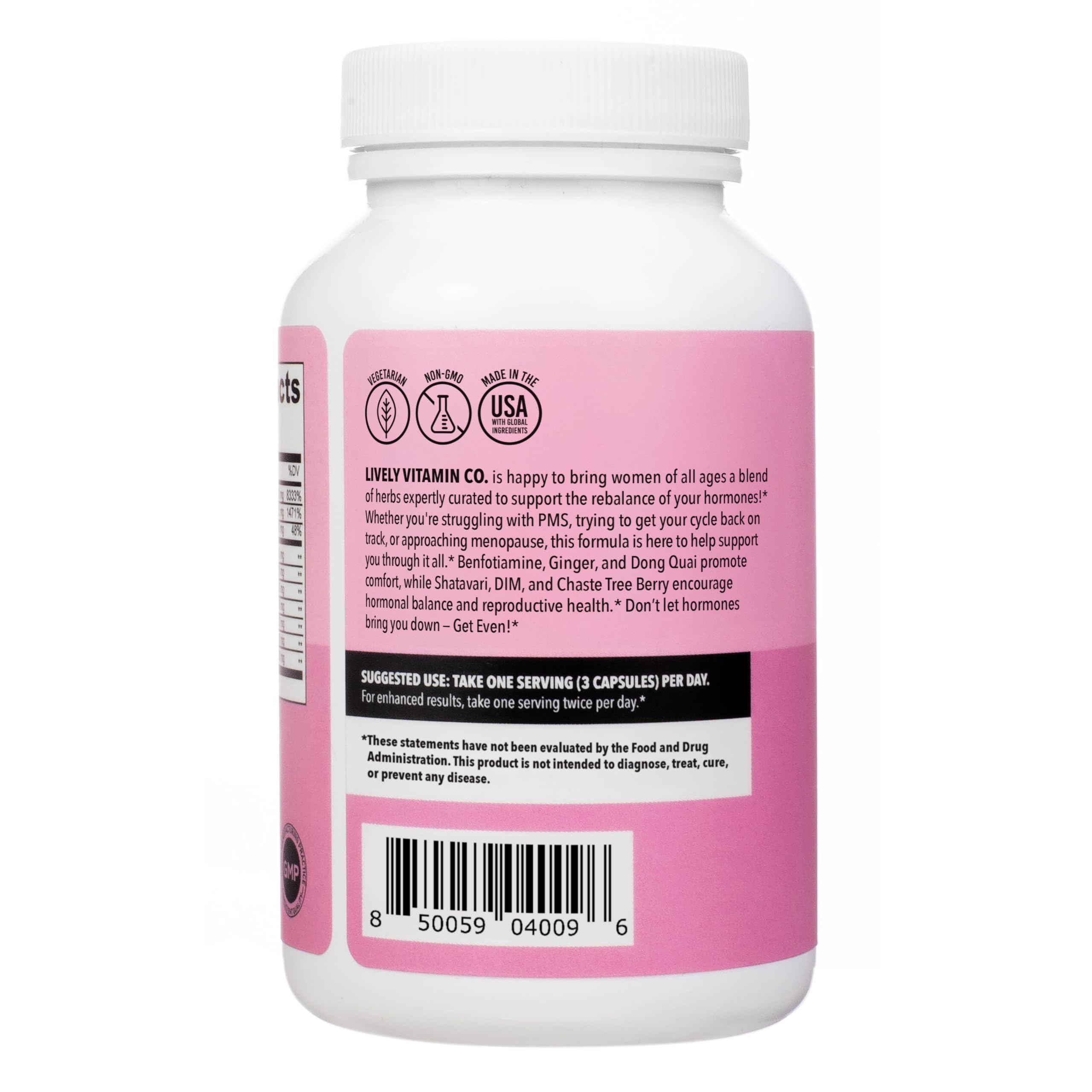 LIVELY VITAMIN CO. Get Even - Women's Hormonal Balance Blend - Helps Reduce Severity of Periods, PMS & Menopause - Eases Cramps & Bloating - Mood Regulation - Period Pain & Discomfort - 90 Count LIVELY VITAMIN COAu supplements