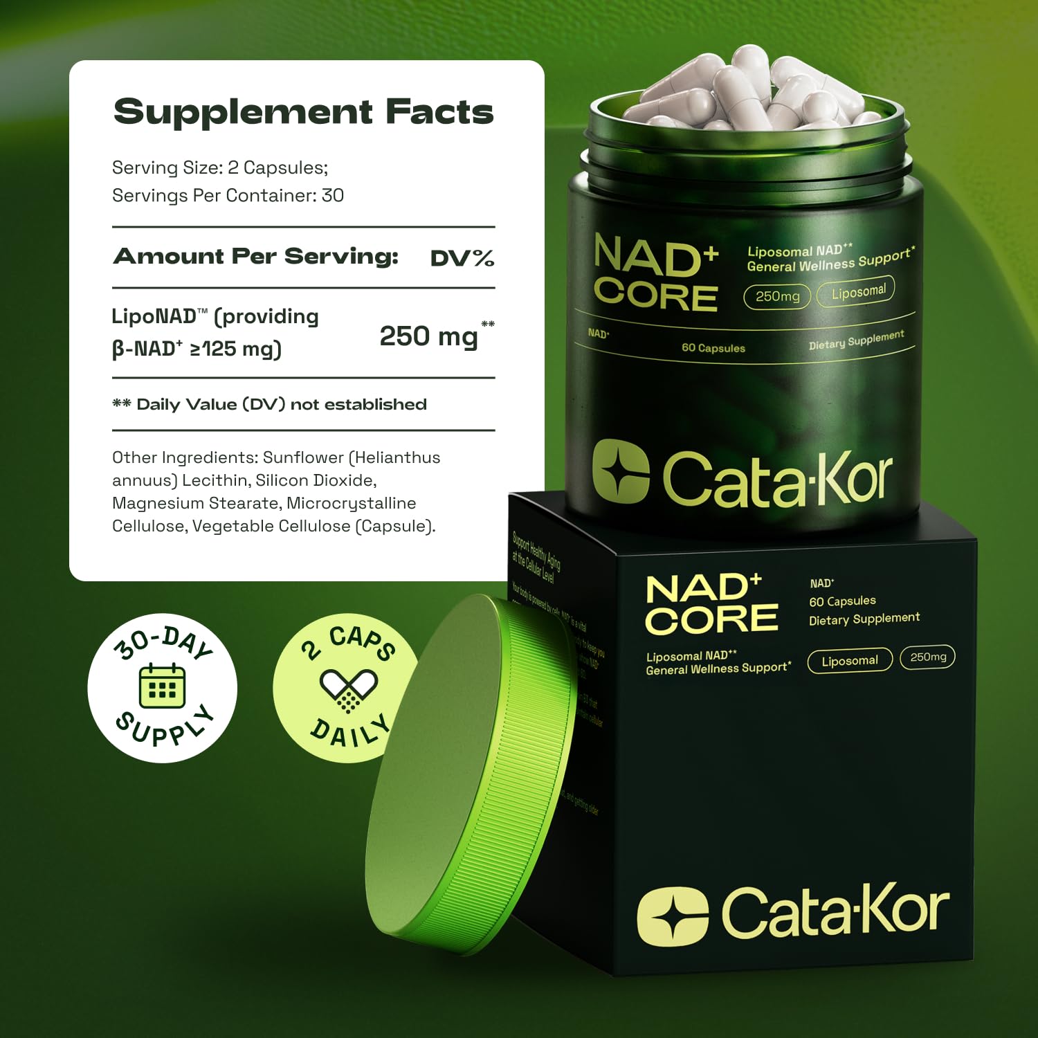 Cata-Kor NMN Supplement Alternative – Liposomal NAD+ Supplement – Third-Party Tested – NAD CORE – 90-Day Supply – 180 Capsules Cata-KorAu supplements
