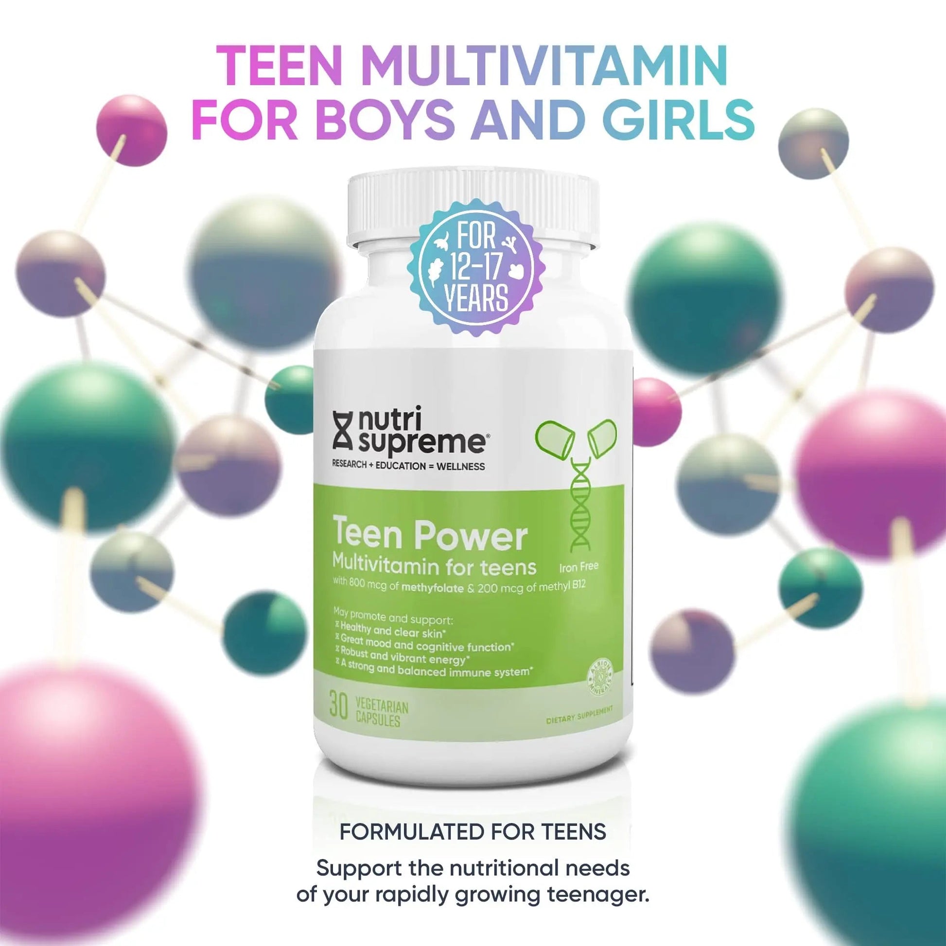 Nutri Supreme Teen Multivitamin for Boys and Girls 12-17, Best Kosher One Per Day Teen Vitamins, Formulated for Teen Development NUTRI-SUPREME RESEARCHAu supplements