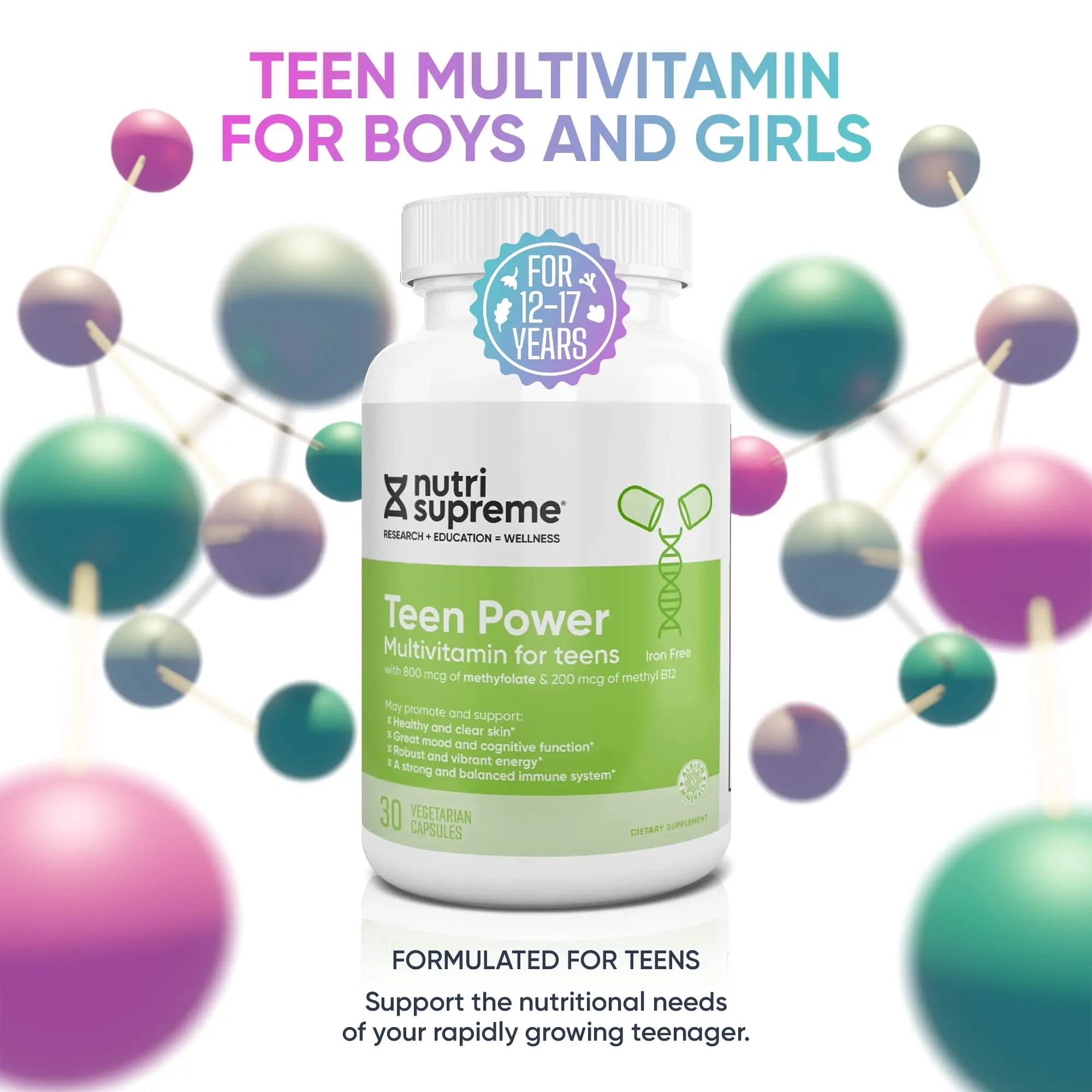 Nutri Supreme Teen Multivitamin for Boys and Girls 12-17, Best Kosher One Per Day Teen Vitamins, Formulated for Teen Development NUTRI-SUPREME RESEARCHAu supplements