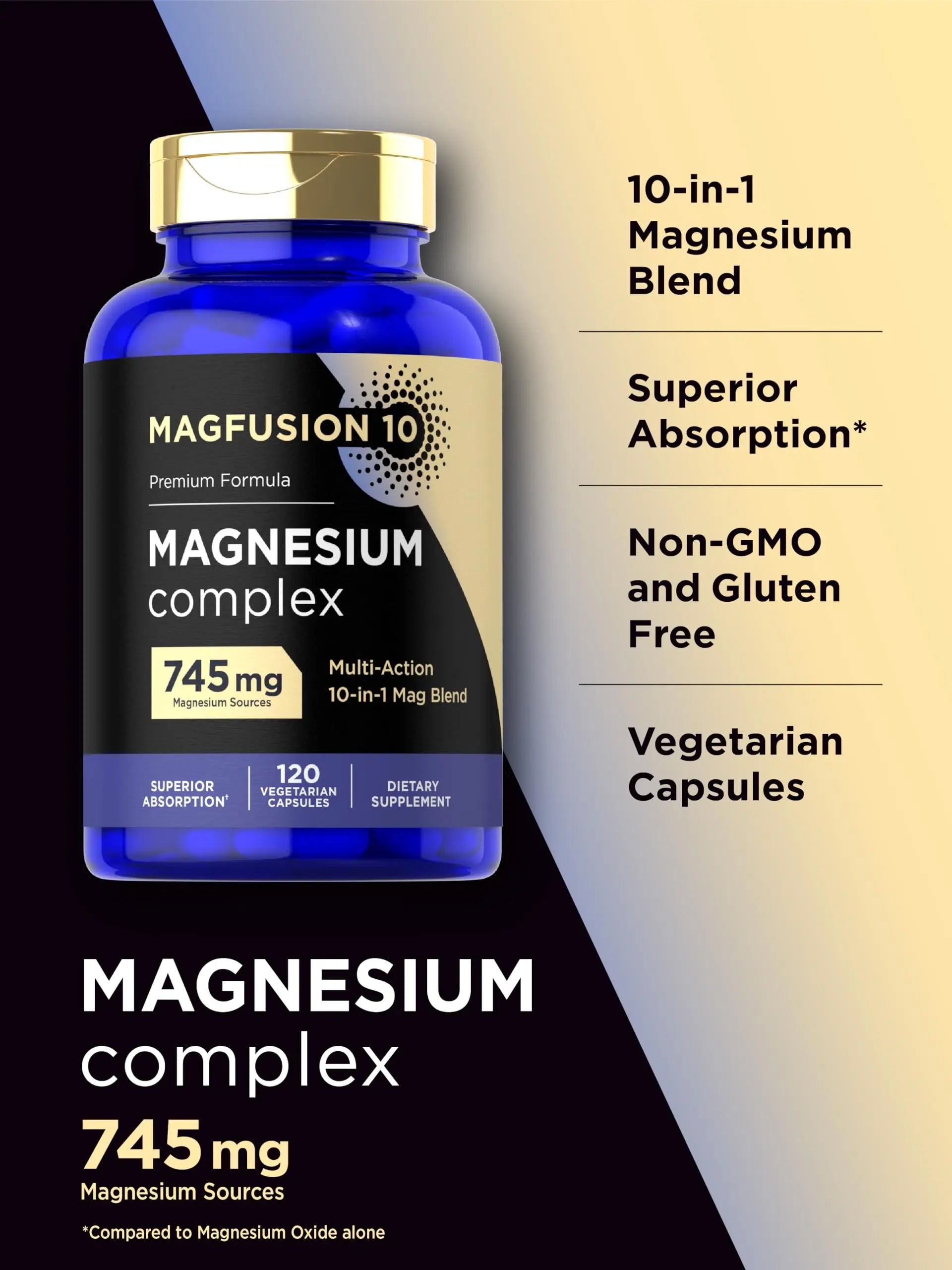Magfusion-10 Magnesium Complex Supplement 745mg | 120 Capsules | 10 in 1 Blend | Vegetarian, Non-GMO, Gluten Free Magfusion-10nz supplements