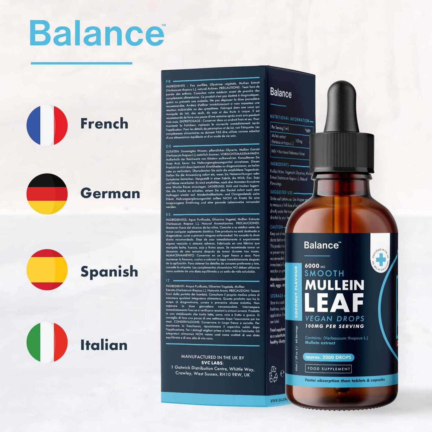 Balance Mullein Leaf Liquid Drops - 60ml for 2 Month Supply - High Strength - Vegan BalanceUS supplements