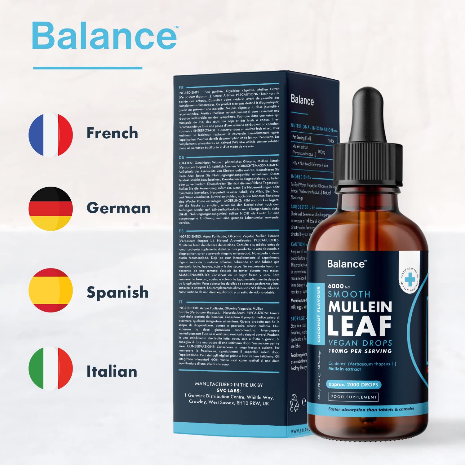 Balance Mullein Leaf Liquid Drops - 60ml for 2 Month Supply - High Strength - Vegan BalanceUS supplements
