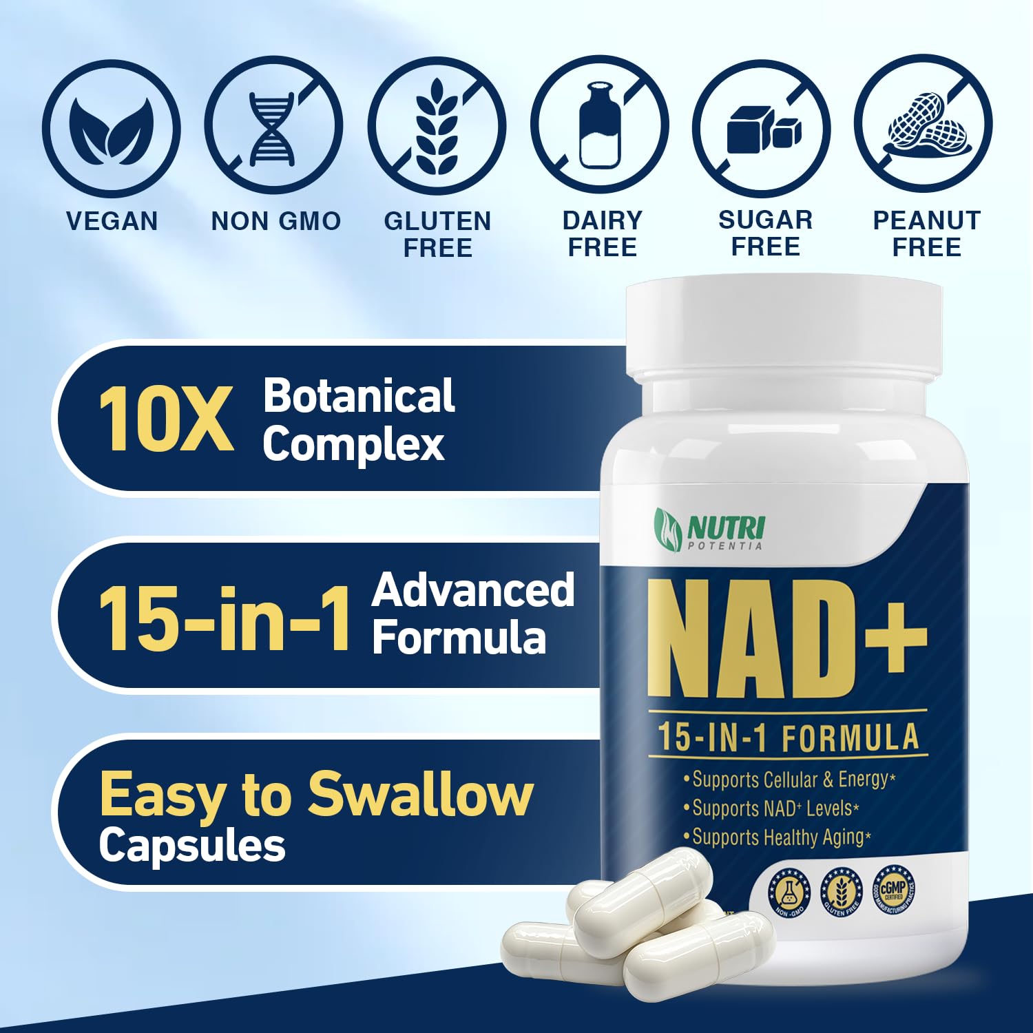 NAD+ Supplement-NMN Upgrade Alternative,NAD Resveratrol Supplement 15-in-1 CoQ10 for Man & Women–Third-Party Tested(Made & Tested in USA).Supports Cellular Energy,Healthy Aging-Non-GMO - 60 Capsules NUTRI POTENTIAAu supplements
