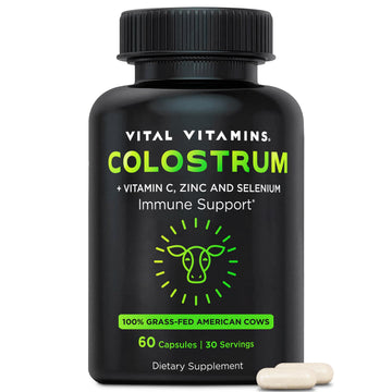 Vital Vitamins Colostrum Supplement - Vitamin C, Zinc, & Selenium - from First Milking - Standardized to Contain 10% IgG Immunoglobulins - Grass-Fed American Cows - 60 Capsules Vital VitaminsAu supplements