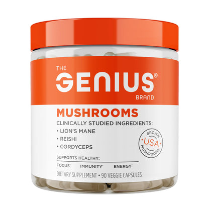 The Genius Brand Genius Mushrooms - Plant-Based Supplement for Immune, Focus & Energy Support - Lion's Mane, Cordyceps & Reishi The Genius BrandUS supplements