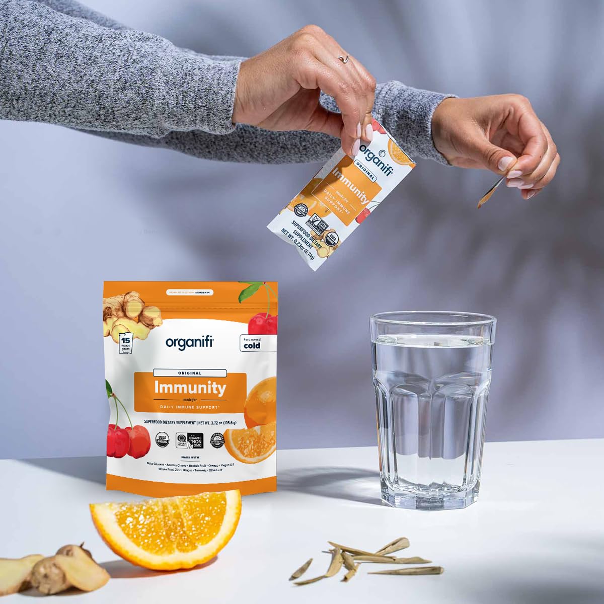 Organifi Immunity - Organic Superfood Immunity Support - 15 Single Serve Packets - Immunity Powder for T Cell Production and Upper Respiratory Health - Mushroom Beta Glucans, Vitamin C, D and Zinc OrganifiAu supplements