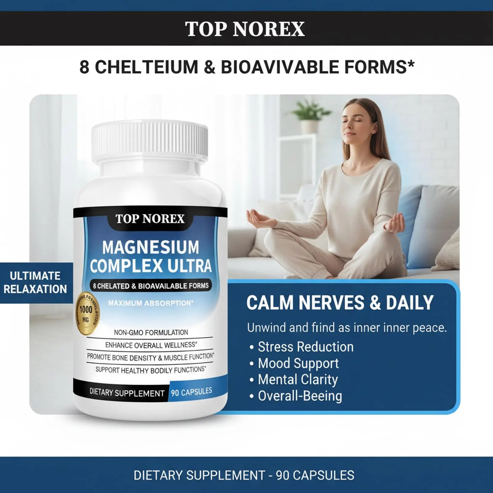 Top Norex Magnesium Complex Ultra - 8 Elemental 1000mg Magnesium Blend, Easy Absorption, 90 Capsules (1) Top Norexnz supplements