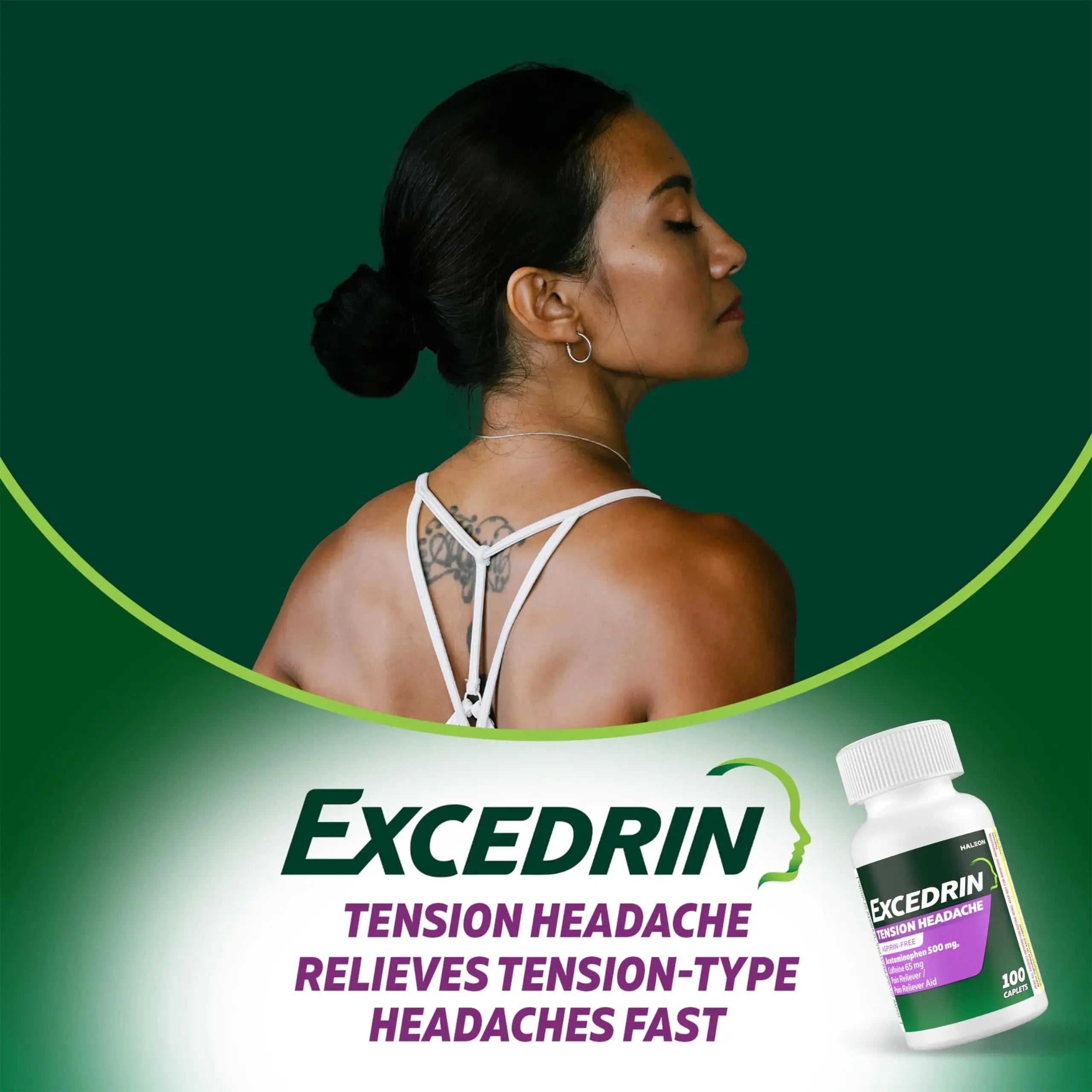 Excedrin Tension Headache Relief Caplets, Acetaminophen 500mg, Caffeine 65mg, Pain Reliever, Aspirin-Free, 100 Count ExcedrinAu supplements