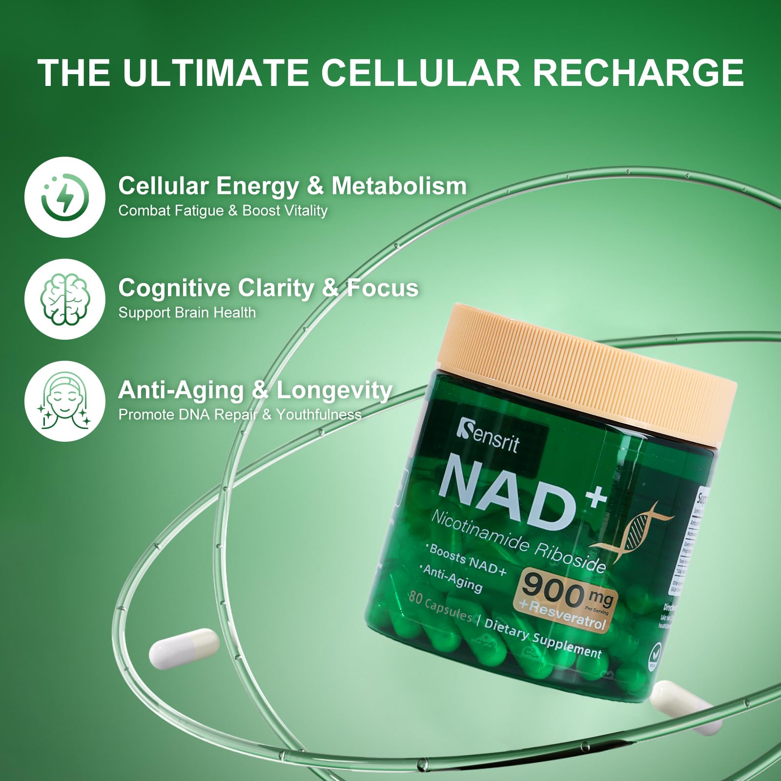 Sensrit NAD+ Supplement with Nicotinamide Riboside & Resveratrol | Cellular Energy & Mental Clarity Support | 40 Servings | Vegan, Non-GMO, Gluten Free SensritAu supplements