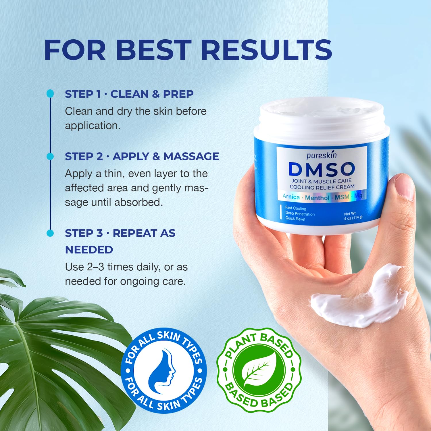 PURESKIN DMSO Relief Cream – Pharmaceutical Grade Fast-Absorbing Cooling Formula for Active Lifestyles – Lightweight Cream with Arnica, MSM, Magnesium, Menthol & Aloe, 4 oz PURESKINAu supplements
