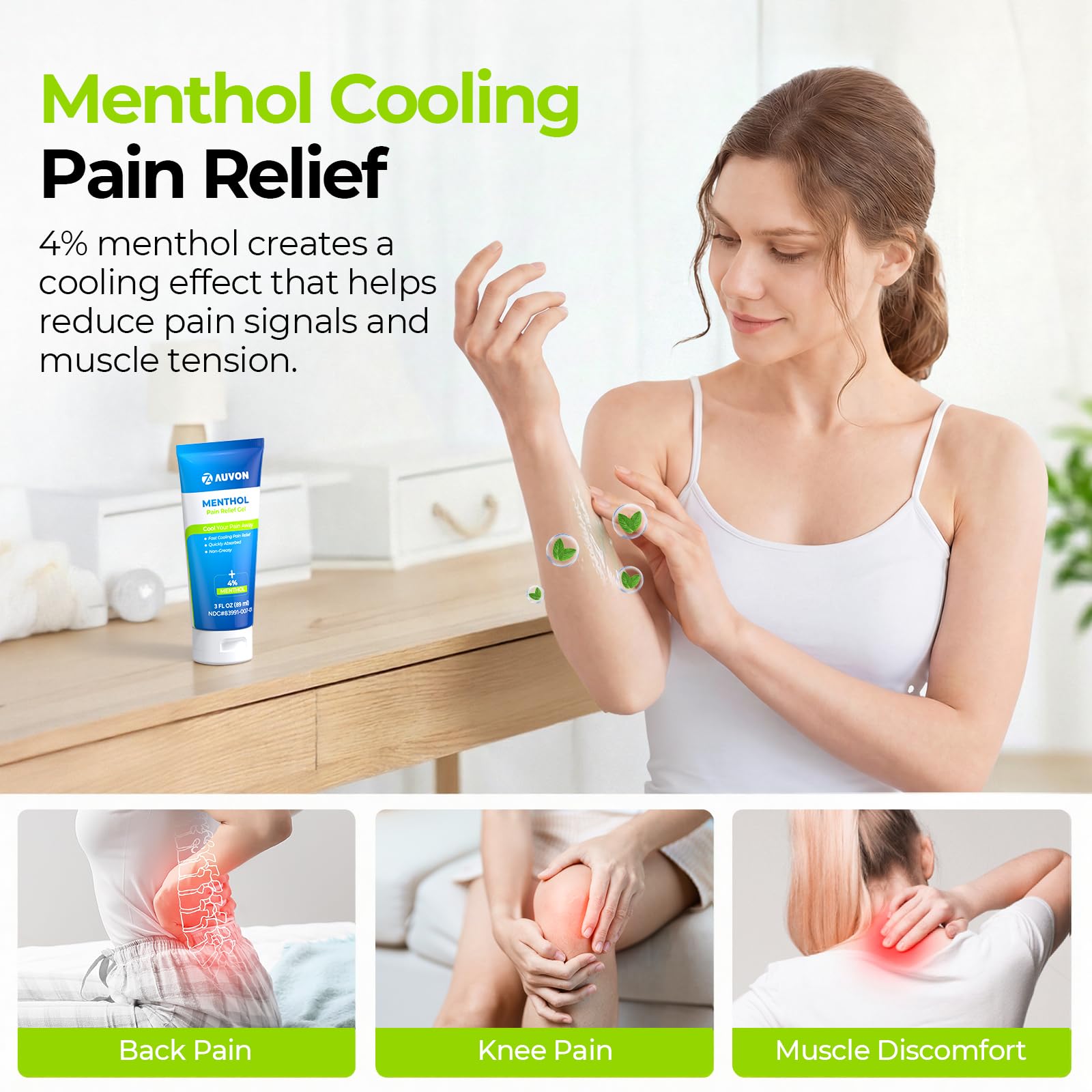 AUVON Menthol Pain Relief Gel for Chronic Joint & Back Pain, Arthritis Pain Reliever for Muscle Pain Relief, Fast-Acting Menthol Cooling Gel Soothes Knee, Hip, Shoulder, Neck Pain, 3 FL OZ Per Pack AUVONAu supplements