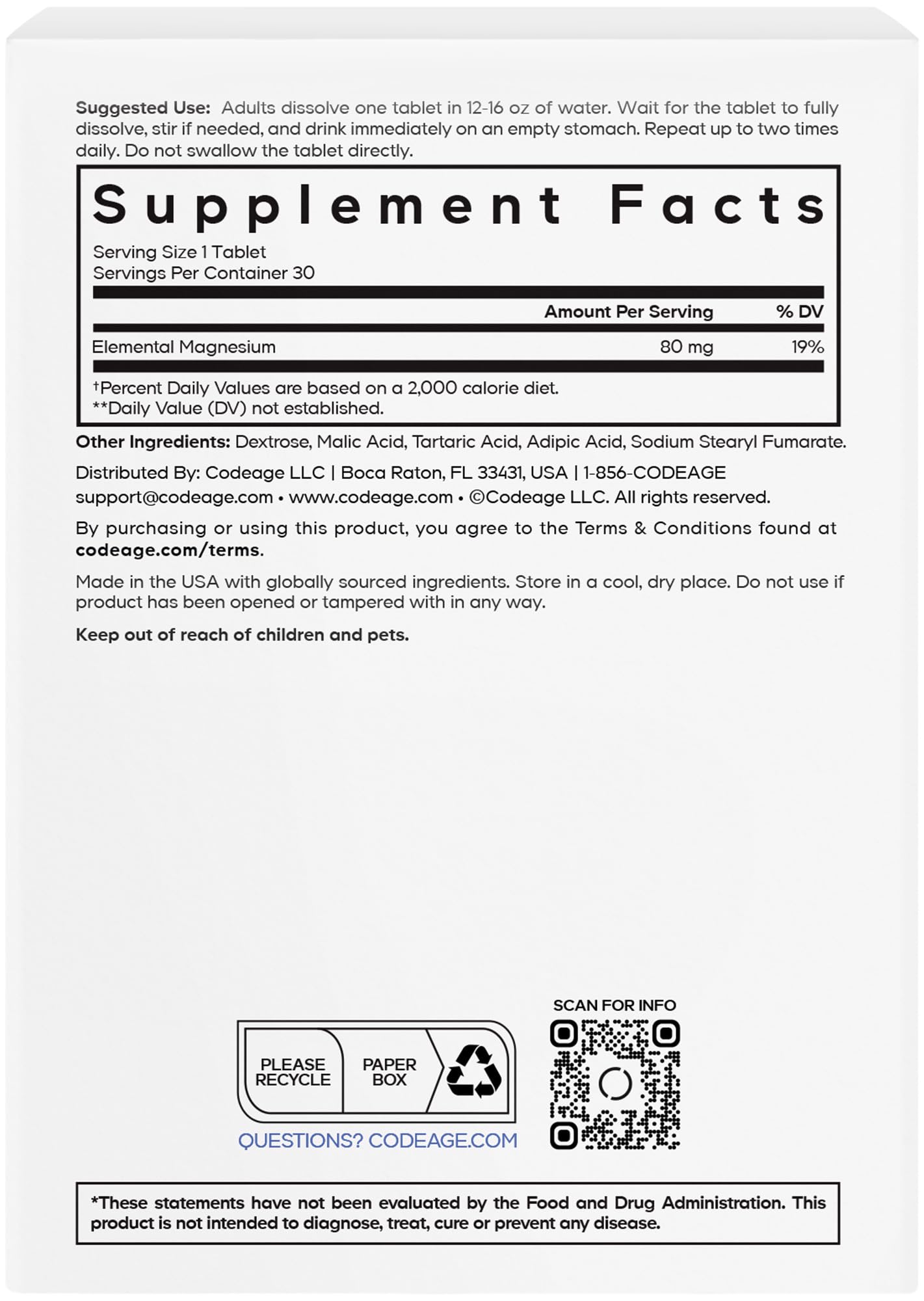 Codeage Molecular Hydrogen Supplement - Fast-Dissolving 12 PPM Hydrogen Water Tablets with Elemental Magnesium - Hydration Tablet Body Function - Unflavored, Vegan, Non-GMO, Gluten-Free - 30 Tablets CodeageAu supplements