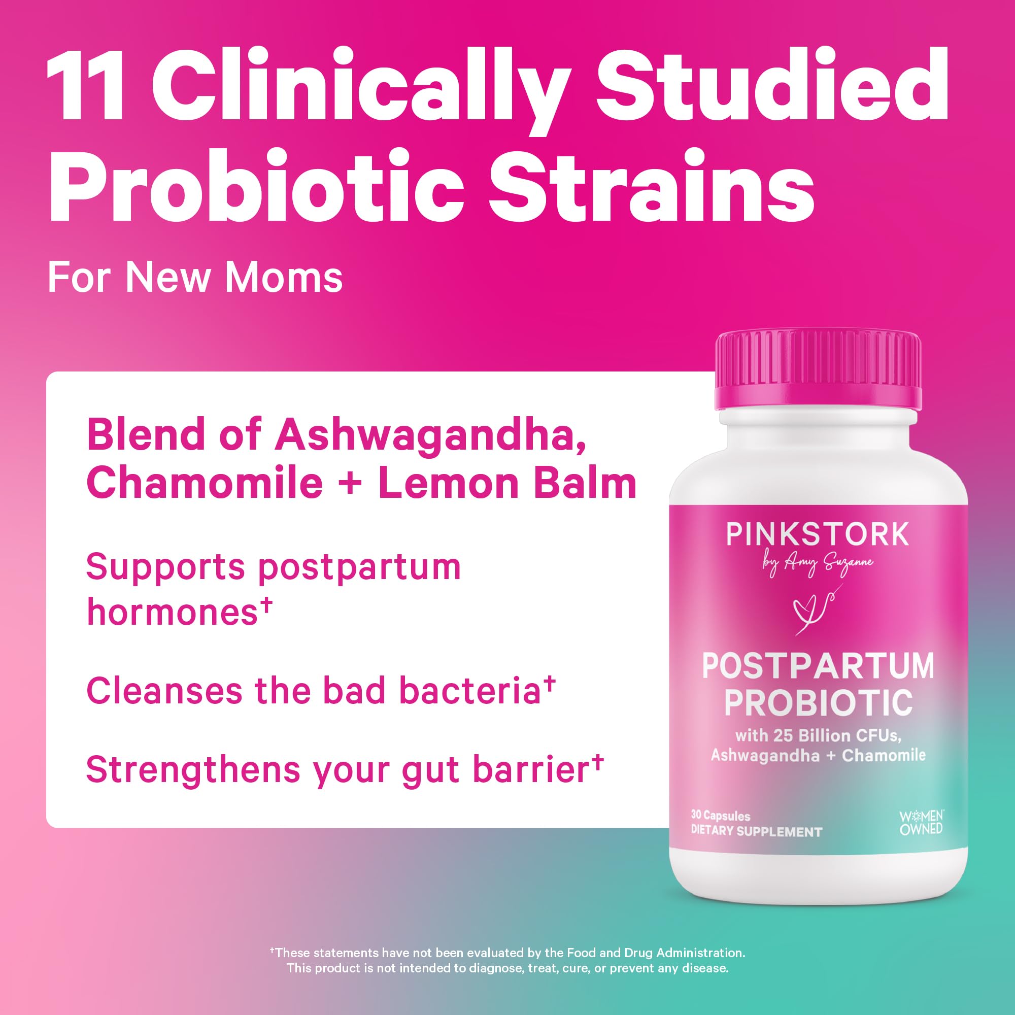 Pink Stork Probiotics for Postnatal Women - 30 Billion CFUS with Ashwagandha and Chamomile, Postpartum Essentials for Hormone Balance, Mood Support, Gut Health, Digestive Wellness, 30 Capsules Pink StorkAu supplements