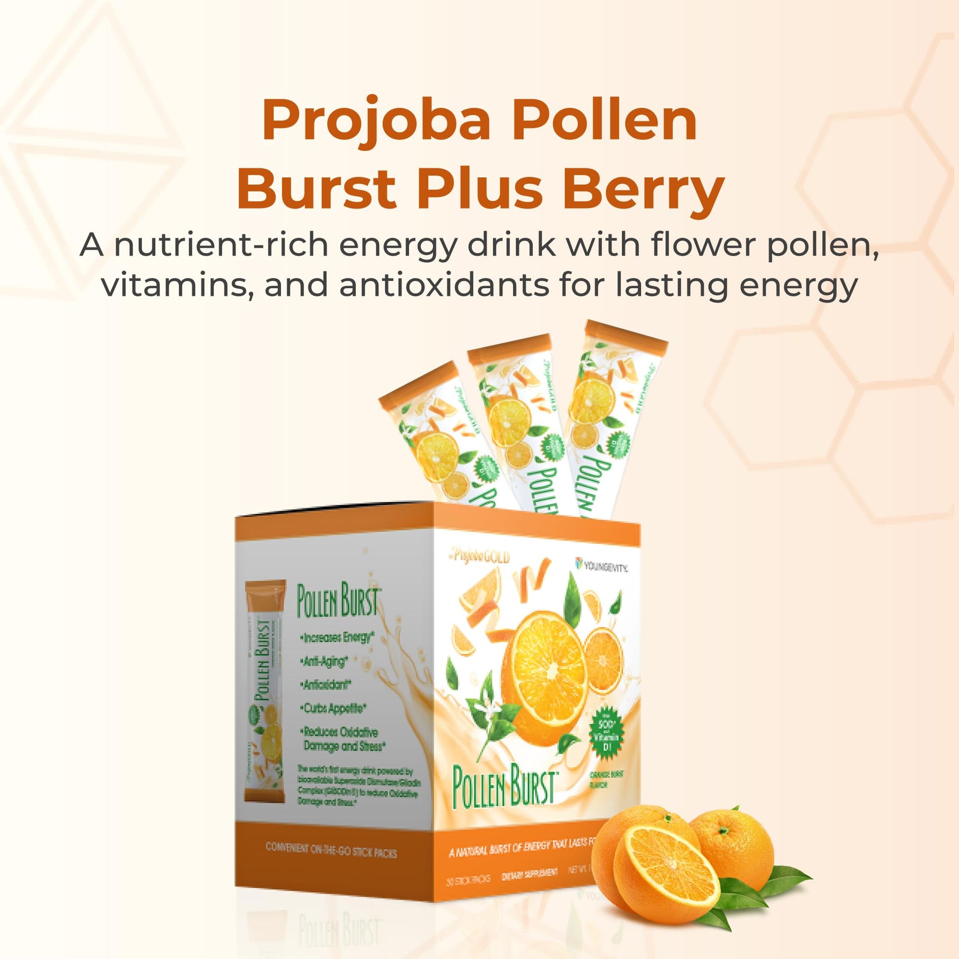 Youngevity ProJoba Pollen Burst™ - Clean Natural Energy Supplement w/Green Tea, Pollen Extract, GliSODin® - Increase Focus, Brain Boost, Endurance, Mental Clarity (30 Sticks) YoungevityAu supplements