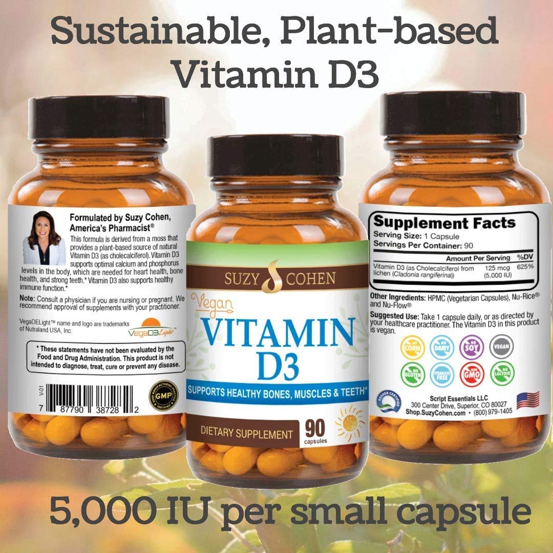 Script Essentials Vegan Vitamin D3 5,000 IU for Healthy Muscle Function, Bone Health, and Immune Support - Non-GMO, Gluten Free and Kosher Certified - 90 Servings Script EssentialsAu supplements