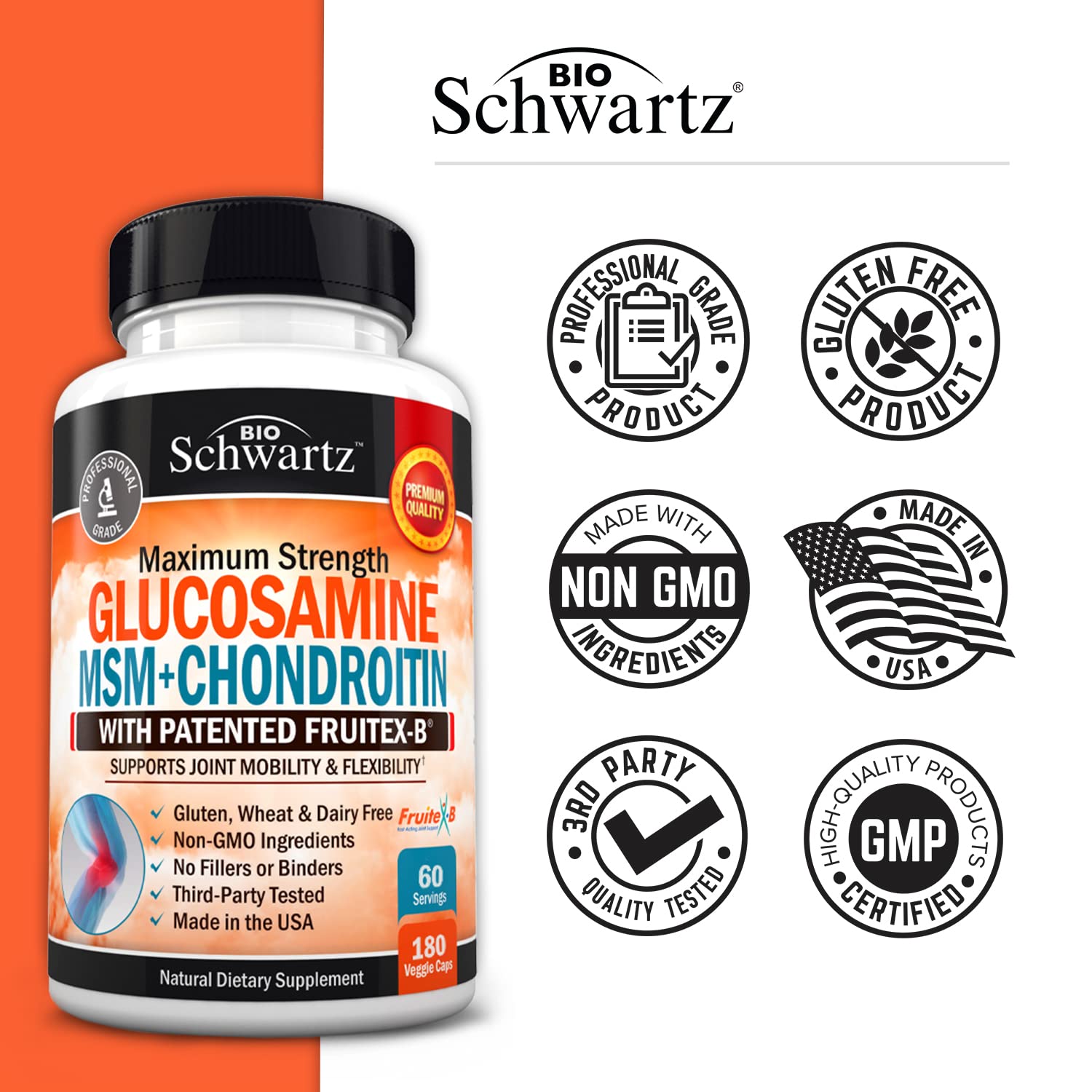 Glucosamine Chondroitin MSM 2110mg - Joint Support Supplement with Turmeric BioSchwartzUS supplements