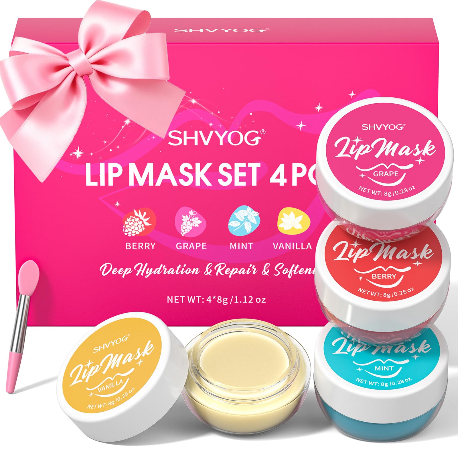 4 Pack Lip Mask Set, Hydrating Lip Mask Overnight - Berry, Grape, Mint, Vanilla Flavors, Lip Sleeping Mask Nourish Lip Balm with Vitamin C & Shea Butter | Dry Lips Care Gift SHVYOGAu supplements