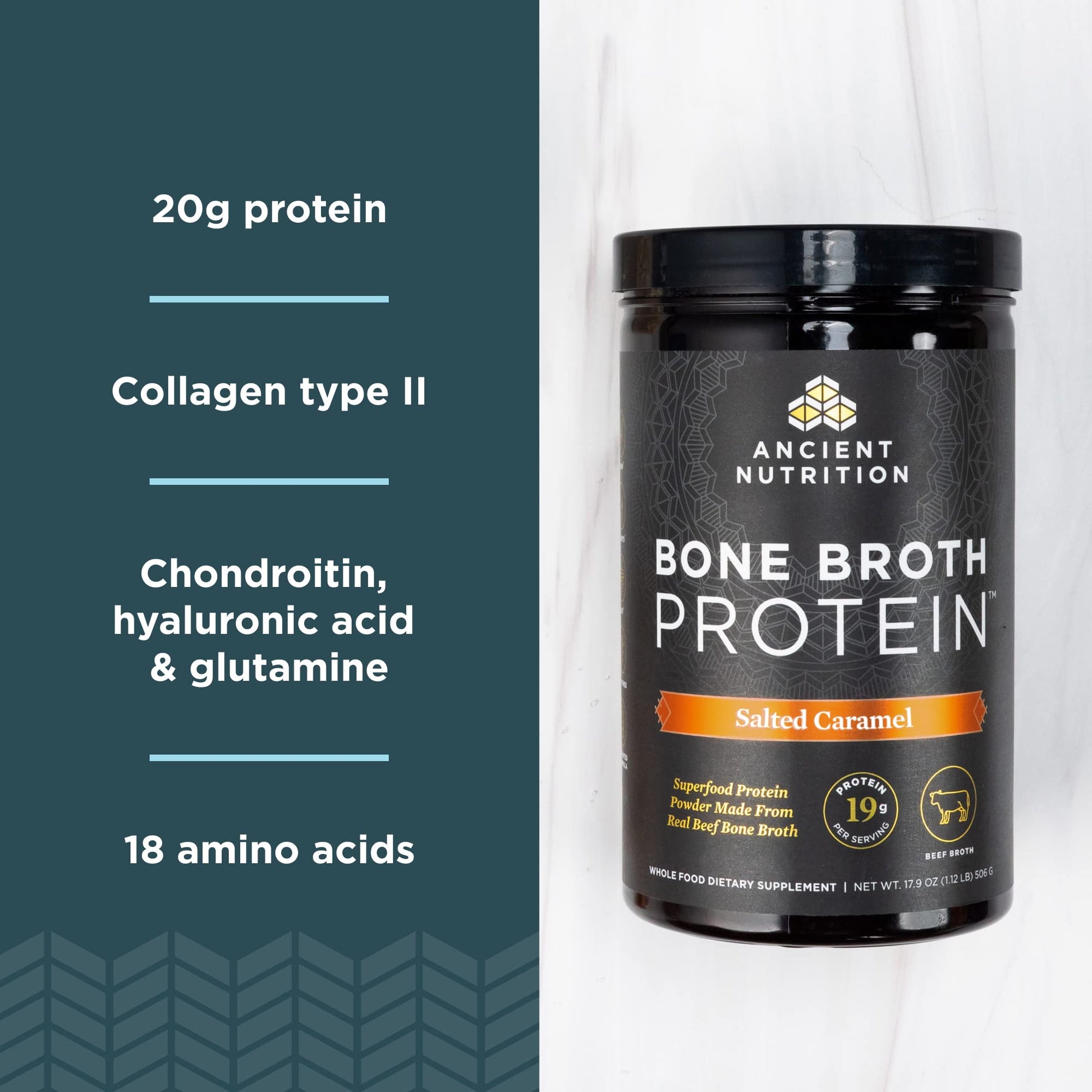 Ancient Nutrition Bone Broth Protein Powder, Salted Caramel, 19g Protein per Serving Ancient NutritionUS supplements