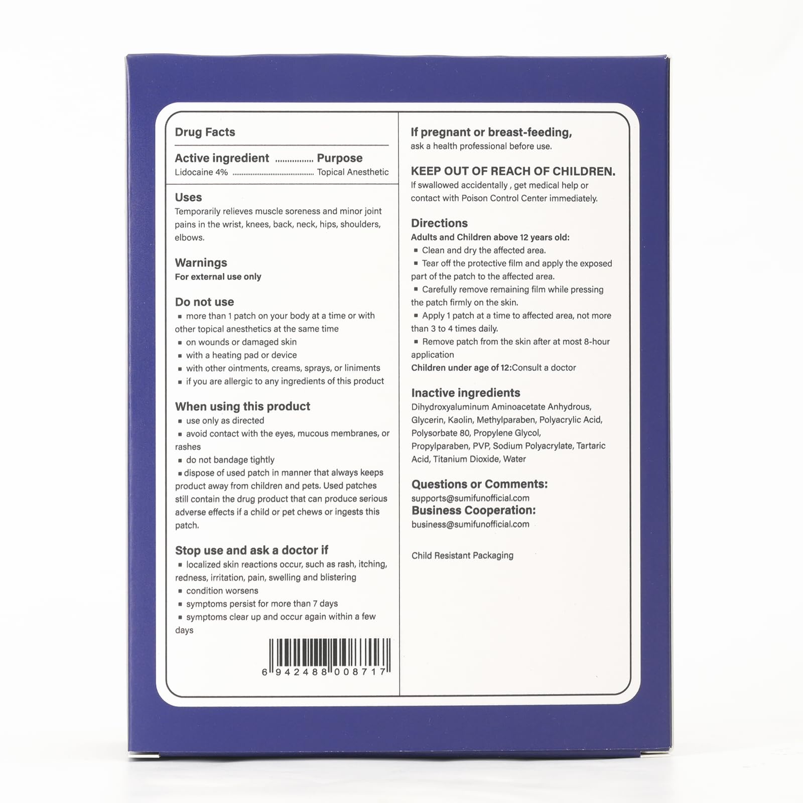 Sumifun 4% Lidocaine XL Pain Patches | Extra Large 4.72"x7.87" for Full Back & Thigh Coverage | Maximum Strength OTC Numbing | 8-Hour Medical Adhesion (X-Large, Count, 9) SumifunAu supplements
