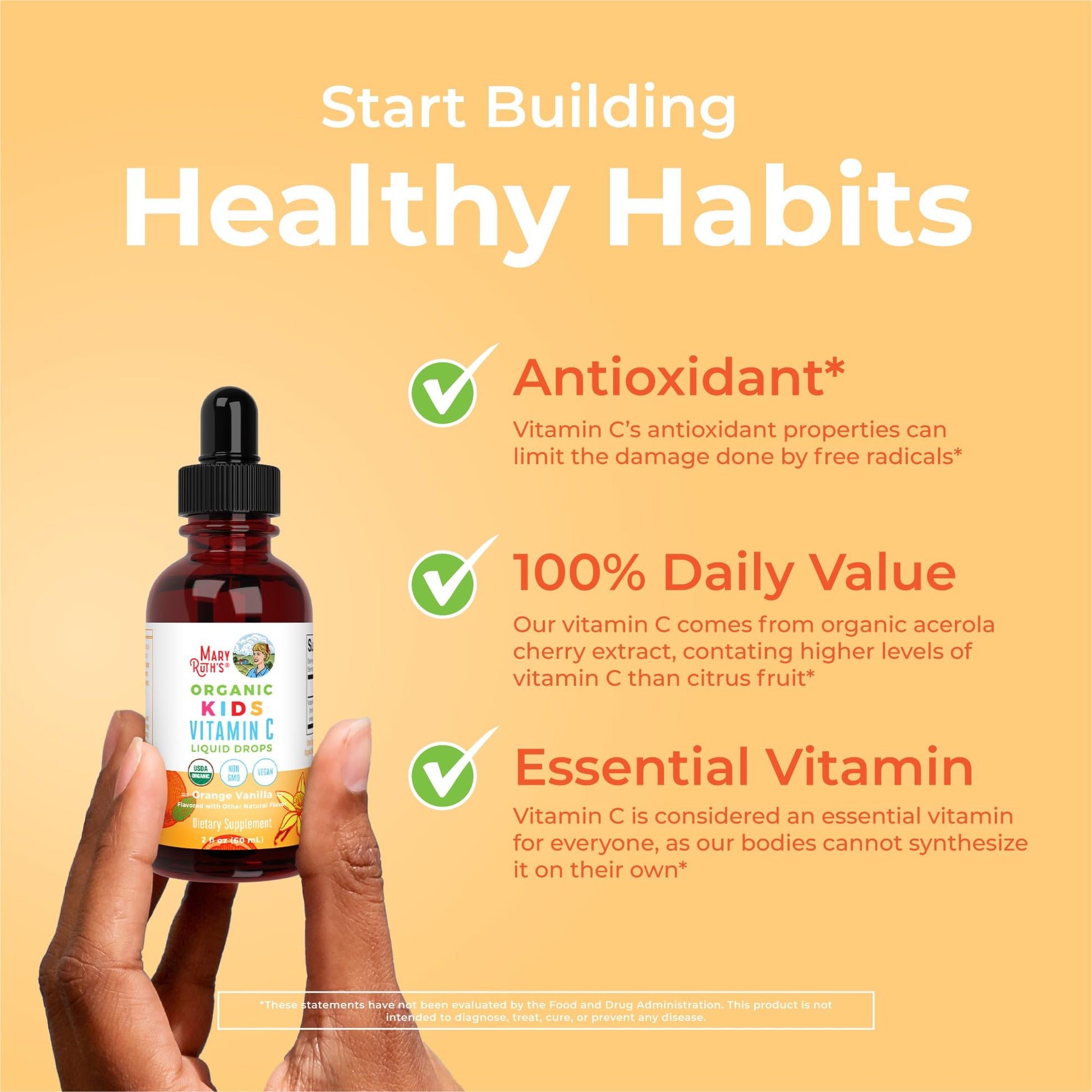 MaryRuth Organics USDA Kids Vitamin C Drops | Vegan Immune Support Supplement for Ages 4-13 | Immune Support & Overall Health | Vitamin C from Organic Acerola Fruit Extract | 2oz MARYRUTH'SUS supplements