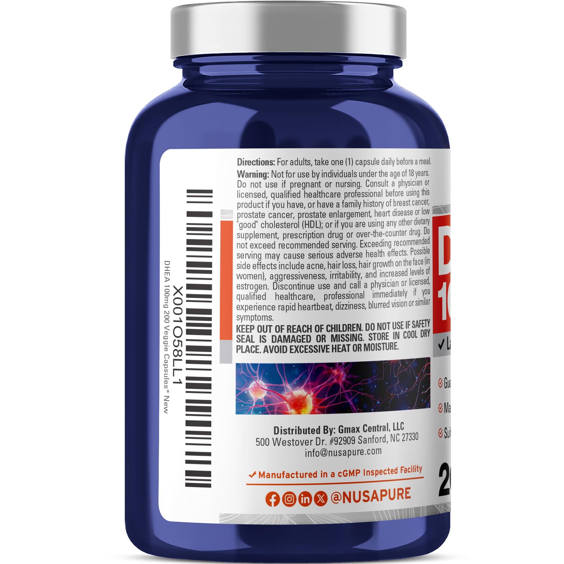 NusaPure DHEA 100mg 200 Veggie Capsules (Vegetarian, Non-GMO) NusaPureAu supplements