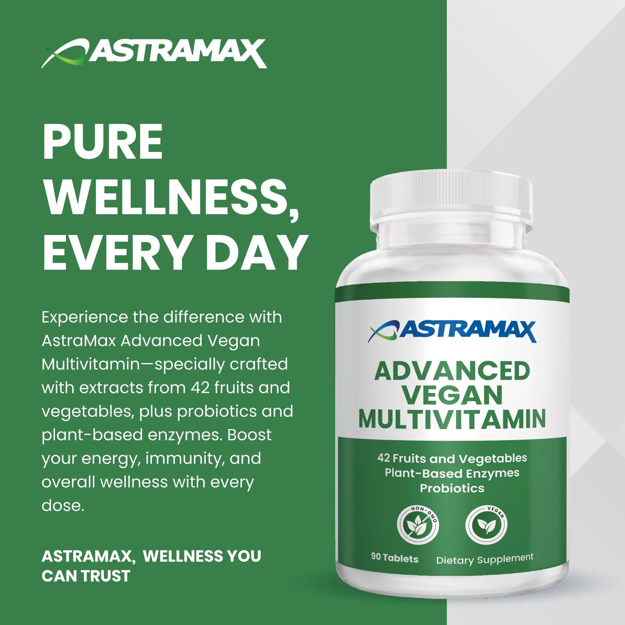 Astramax Advanced Vegan Multivitamin | Whole Food-Based Vitamin & Mineral Complex with 26 Nutrients, B12, D3, Probiotics & 42 Superfoods | AstramaxAu supplements