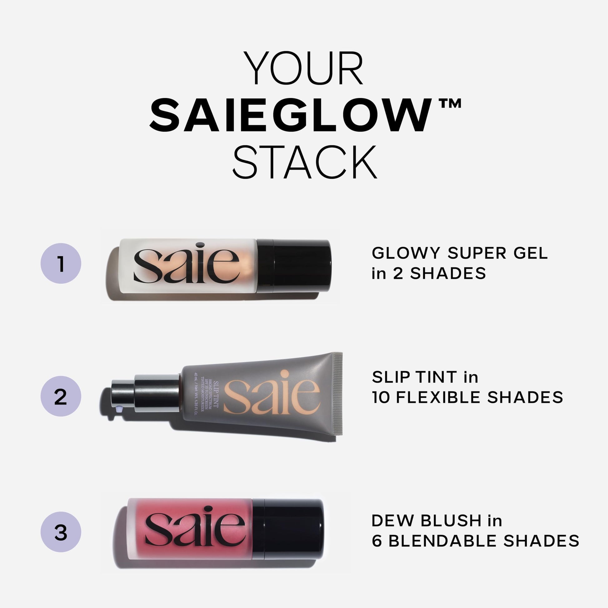 Saie Mini Glowy Super Gel Lightweight llluminator & Makeup Primer - Sunglow (0.5 oz) + Dew Blush - Lightweight Liquid Blush with a Blendable + Buildable Cream Finish - Sweetie (.40 oz) SaieAu supplements