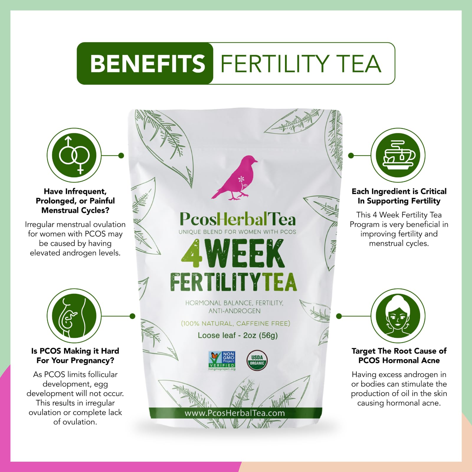PCOS Cystem Tea with Organic Red Raspberry Leaf, Vitex, Spearmint Tea Supports Fertility PCOS Herbal TeaAu supplements