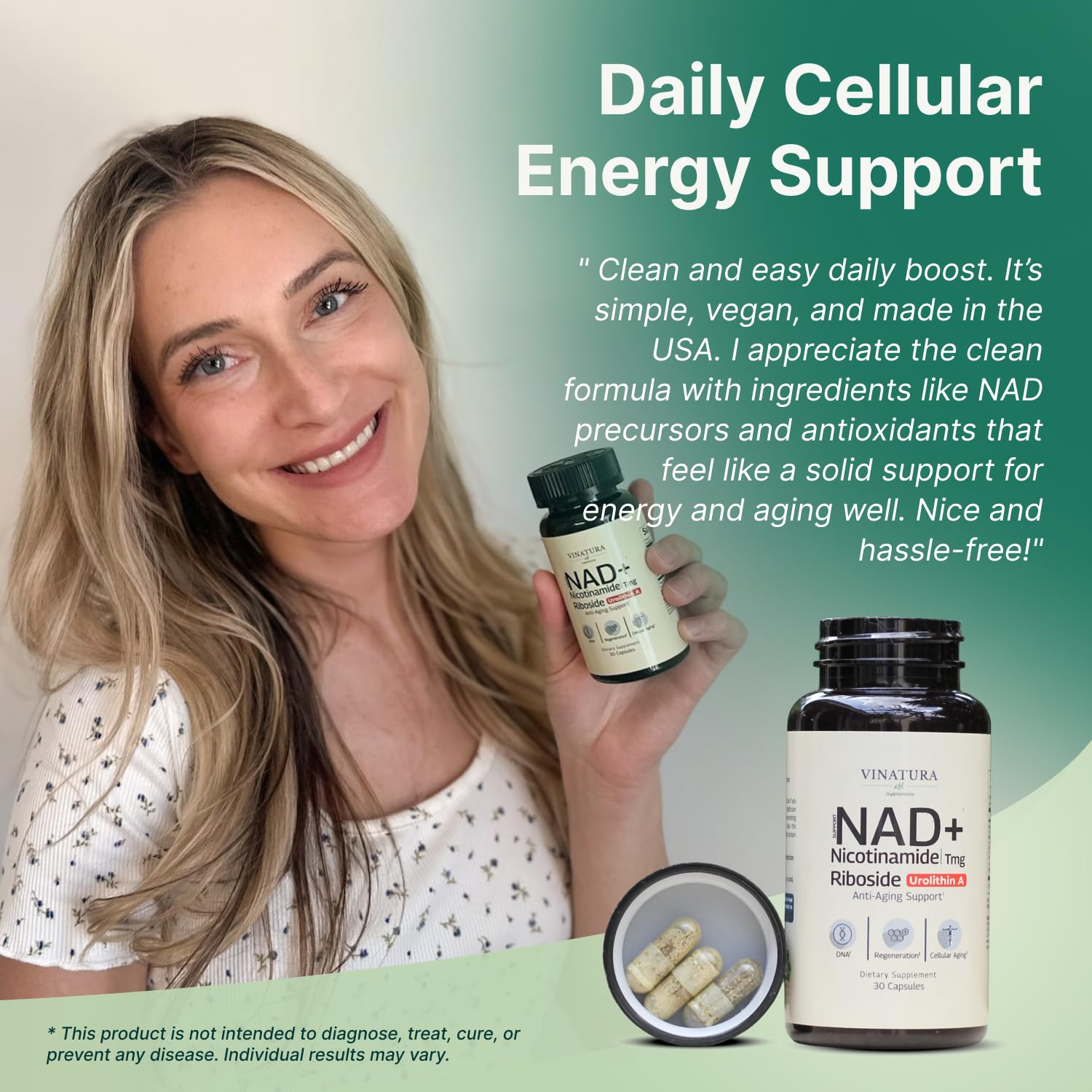 VINATURA NAD Supplement, Nicotinamide Riboside with Resveratrol - Advanced NAD+ Supplement with TMG and Urolithin A, for Women and Men - 30 Vegan Capsules VINATURAAu supplements