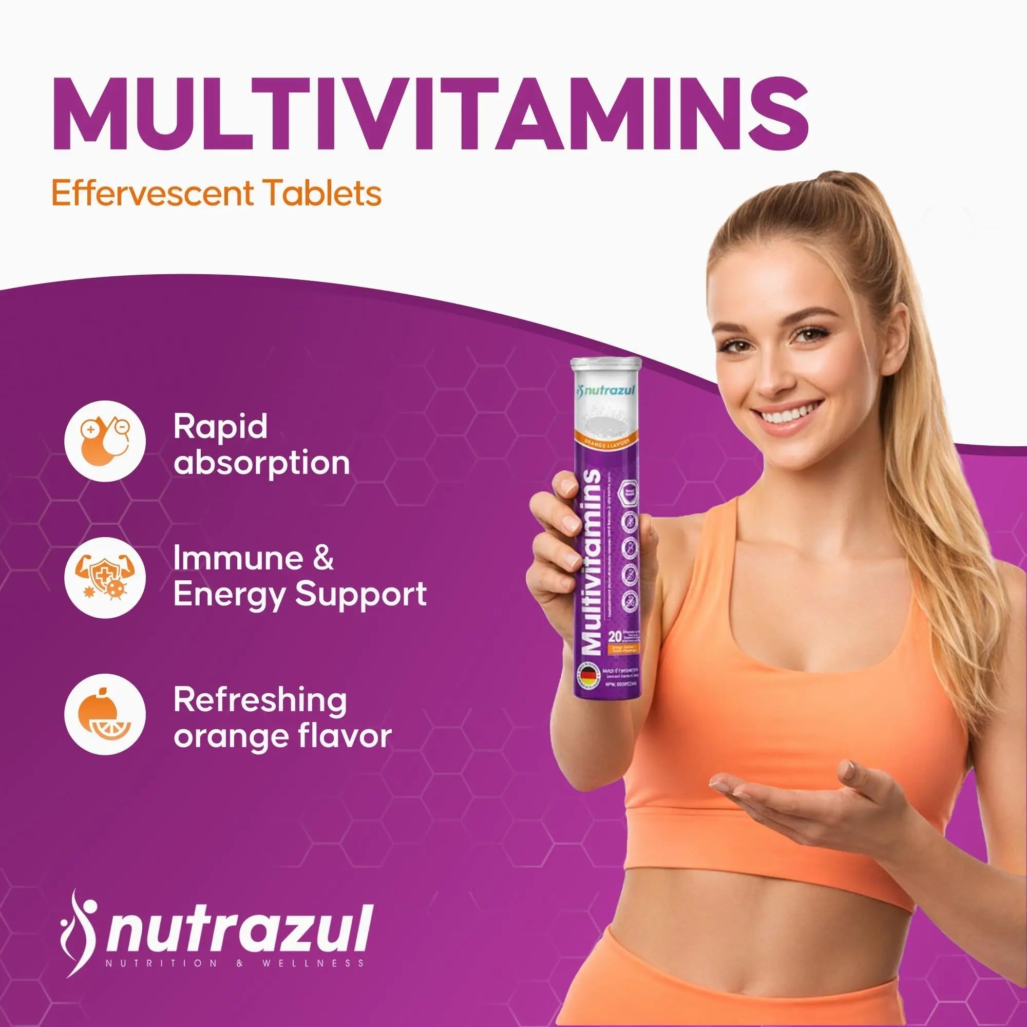 nutrazul Multivitamin Effervescent Tablets, Supplement for Daily Wellness & 9 Essential Vitamins, Contains Vitamin with Vitamin C & B Complex nutrazulAu supplements