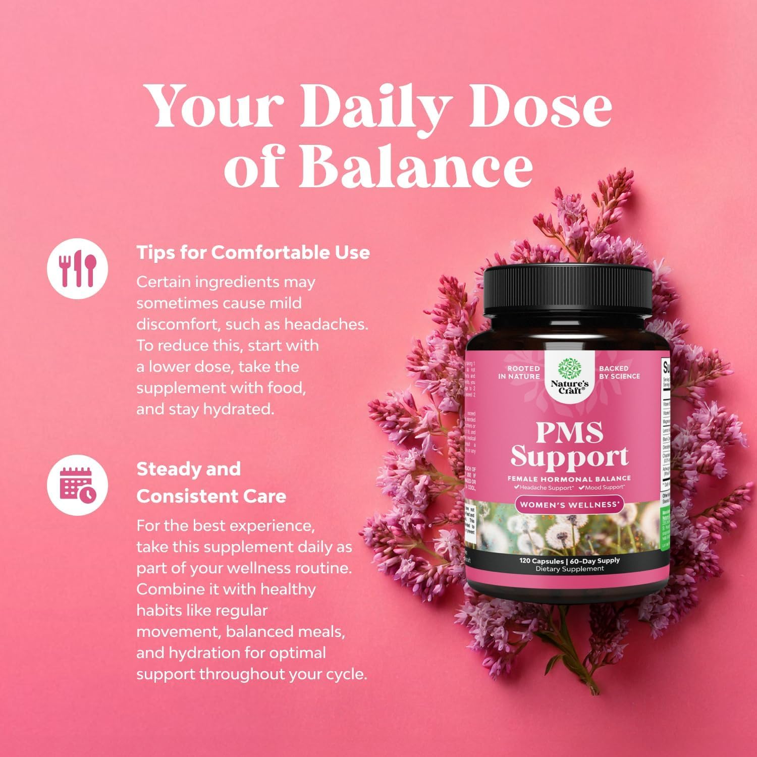 PMS Support Supplement for Women – Hormone Balance for Women & Menstrual Discomfort with DIM, Chasteberry, Black Cohosh & Ashwagandha - for Period Cramps Ease, Menopause Bloating, Mood Swing – 120 Ct Natures CraftAu supplements