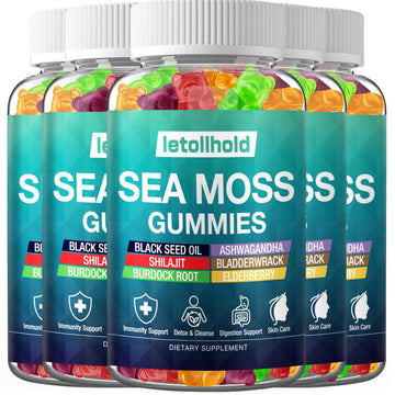 Sea Moss Gummies - Irish Sea Moss Gummies Advanced for Adults with Ashwagandha Bladderwrack & Burdock Root for Supports Immune，Energy - 60 Vegan Gummy,5PCS letollholdAu supplements