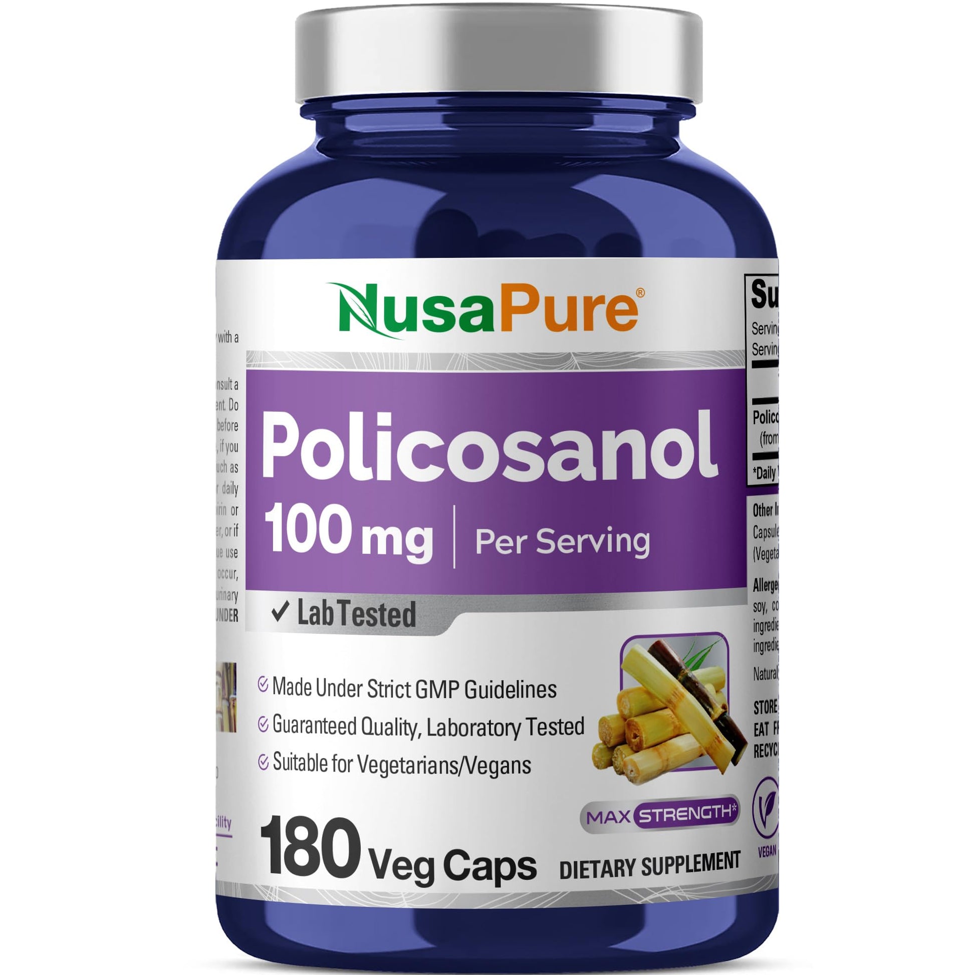 NusaPure Policosanol 100mg 180 Veggie Capsules (Vegan, Non-GMO) NusaPureAu supplements