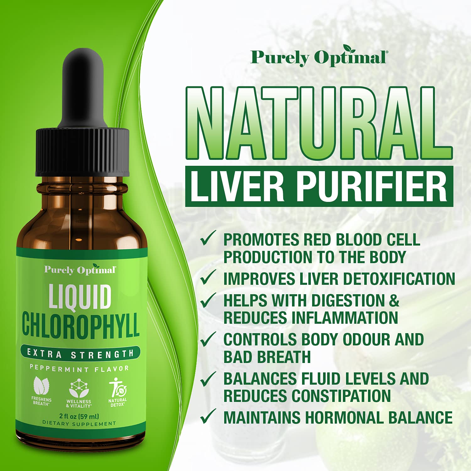 Premium Chlorophyll Liquid Drops - 100% Natural & Gluten Free Liquid Chlorophyll Purely OptimalUS supplements