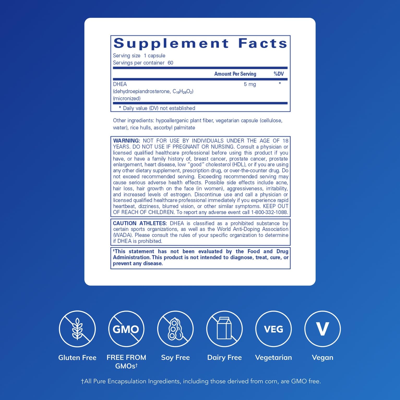 Pure Encapsulations DHEA 5 mg - Immune Support & Hormones Balance* - Micronized DHEA - Gluten Free & Vegan - 60 Capsules Pure EncapsulationsAu supplements